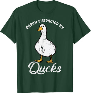 Easily Distracted By Ducks Funny Farmer Hunter Men Women Kid T-Shirt - T-Shirt | Forest