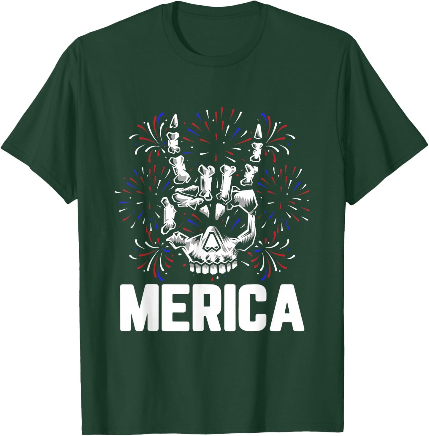 Merica 4th of July Rock And Roll Skull Hands Rocker T-Shirt - T-Shirt | Forest