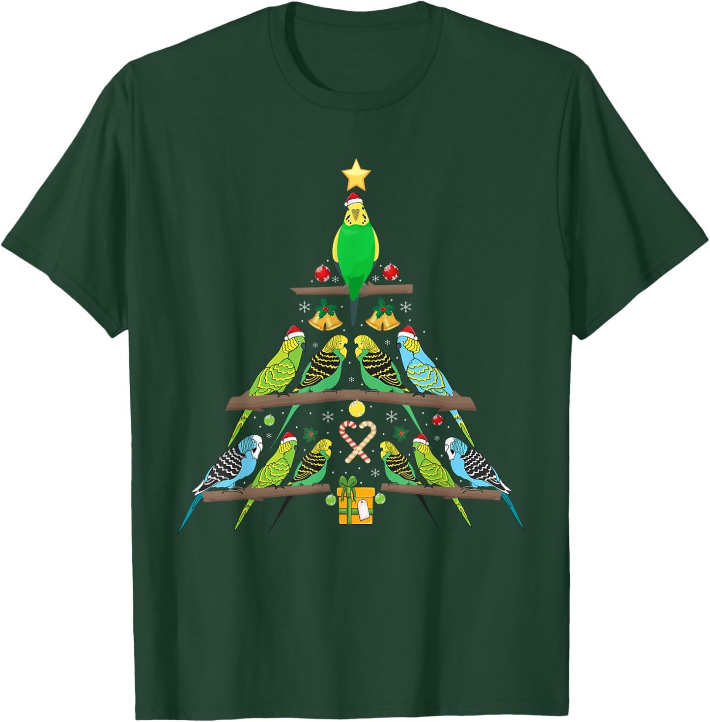 Budgie Christmas Tree Bird Christmas T-Shirt - T-Shirt | Forest