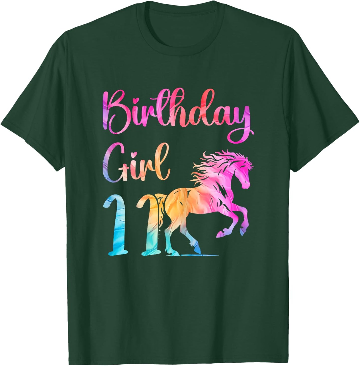 11th Birthday Horse 11 Year Old Girl Birthday Horse Lovers T-Shirt - T-Shirt | Forest