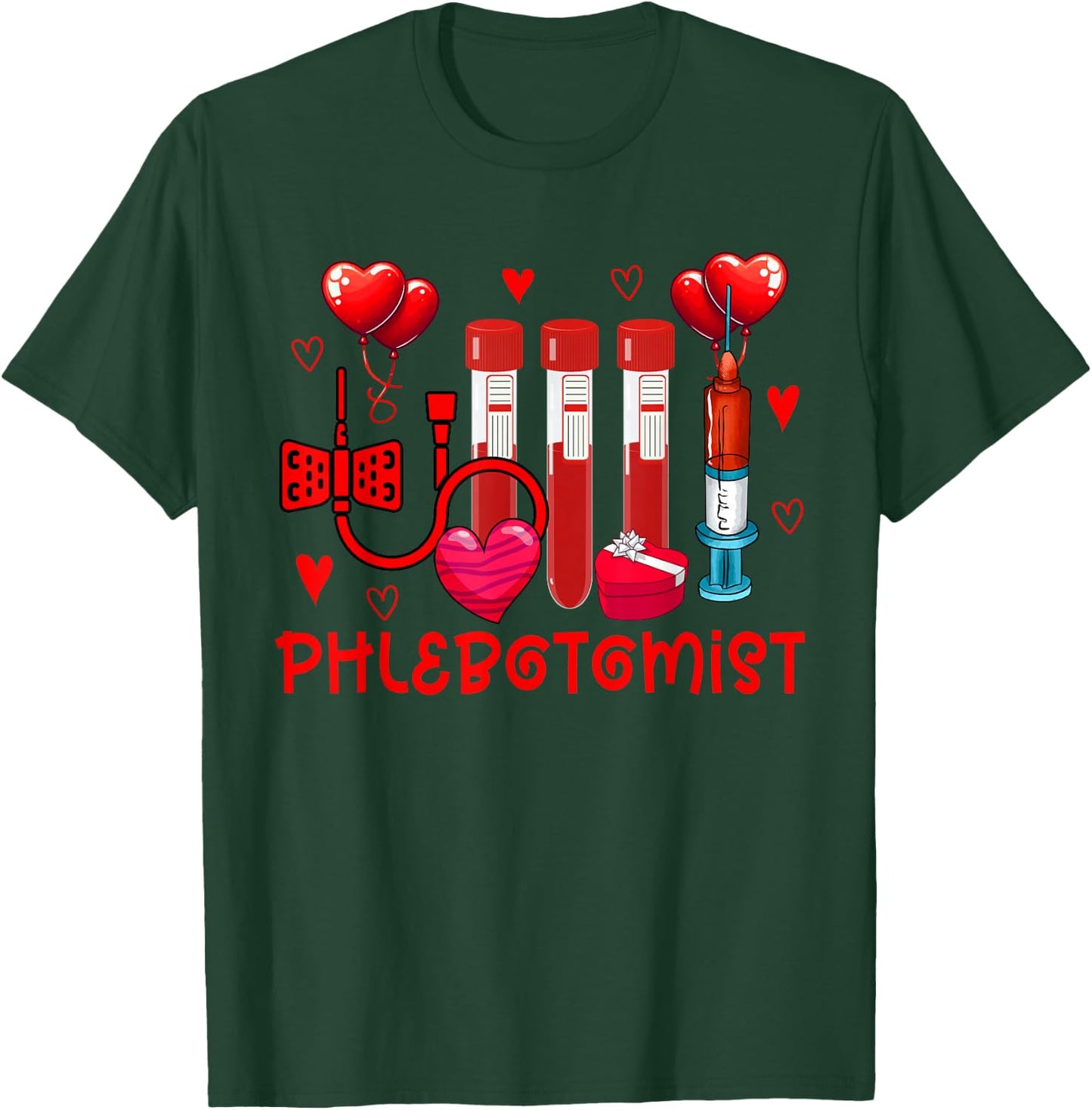 Phlebotomist Valentine's Day Phlebotomist Tools Cute Hearts T-Shirt - T-Shirt | Forest