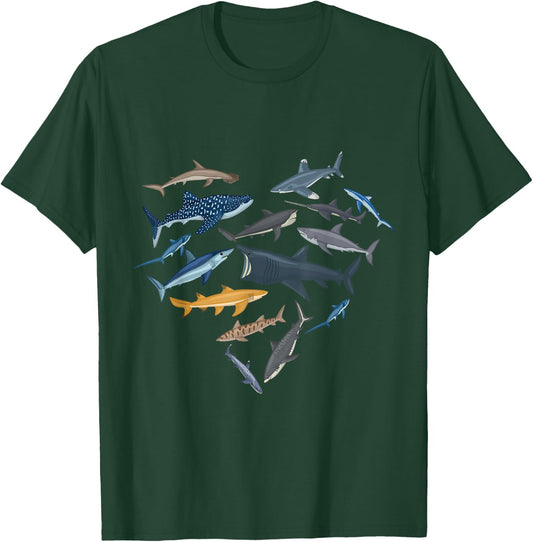 Shark Heart Sea Animal Underwater Shark Lover T-Shirt - T-Shirt | Forest