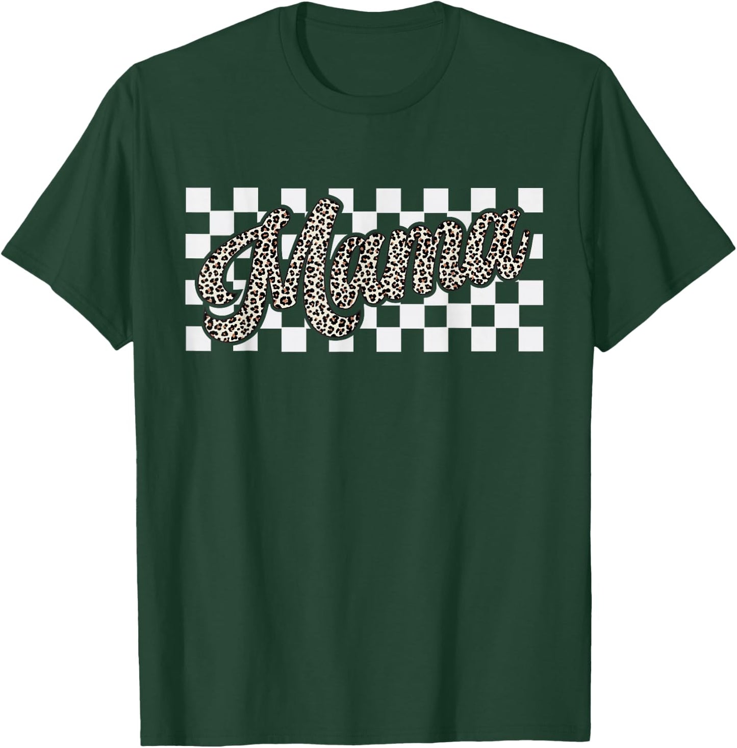 Retro Checkered Mama Leopard Print Mom Mother's Day Gifts T-Shirt - T-Shirt | Forest