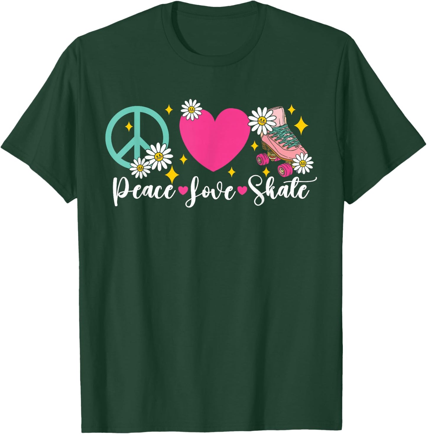 Cool Roller Skating Skate Girl Heart Peace Love Skate T-Shirt - T-Shirt | Forest