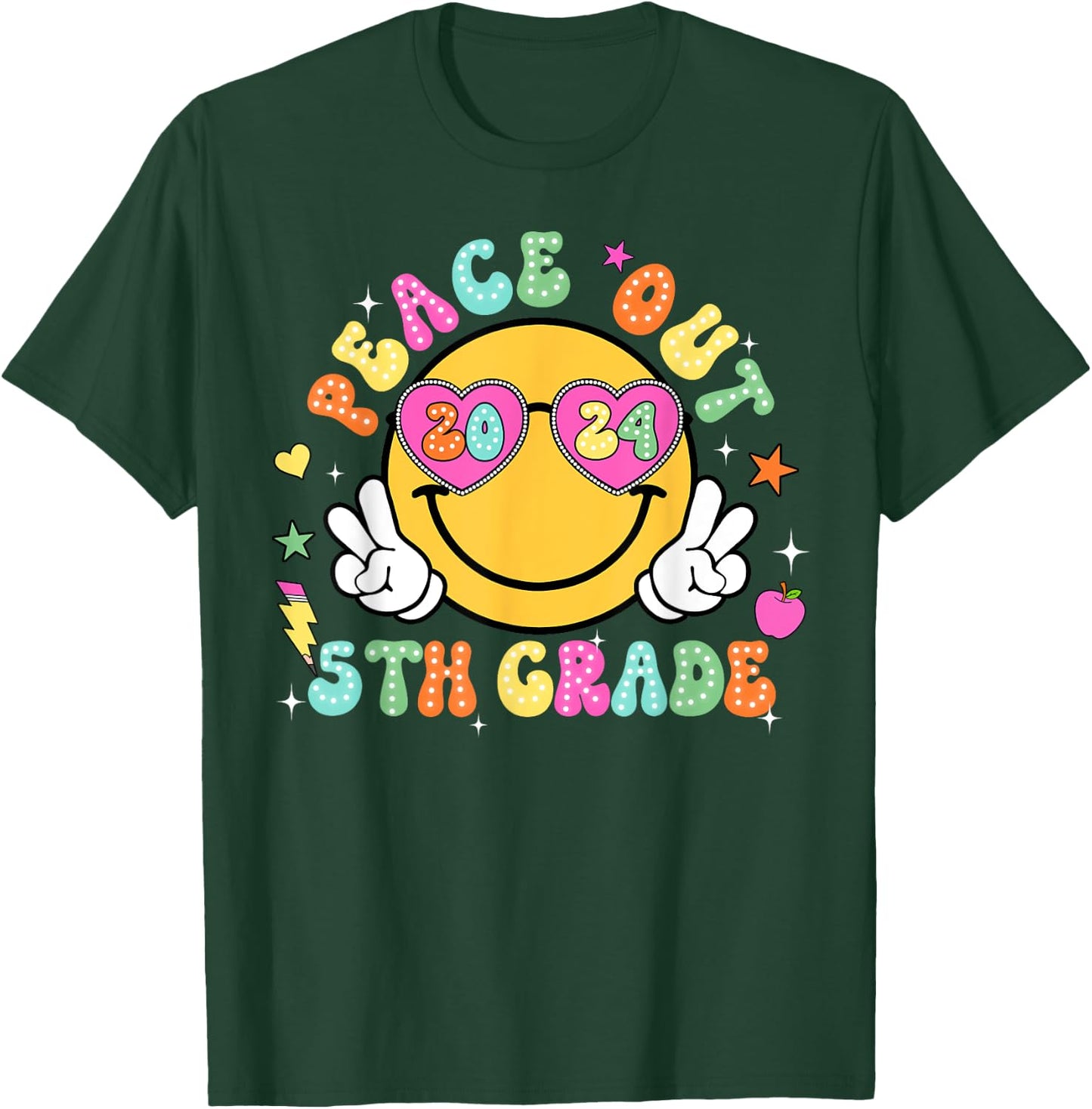Peace Out Fifth Grade Cute Groovy Last Day of 5th Grade T-Shirt - T-Shirt | Forest