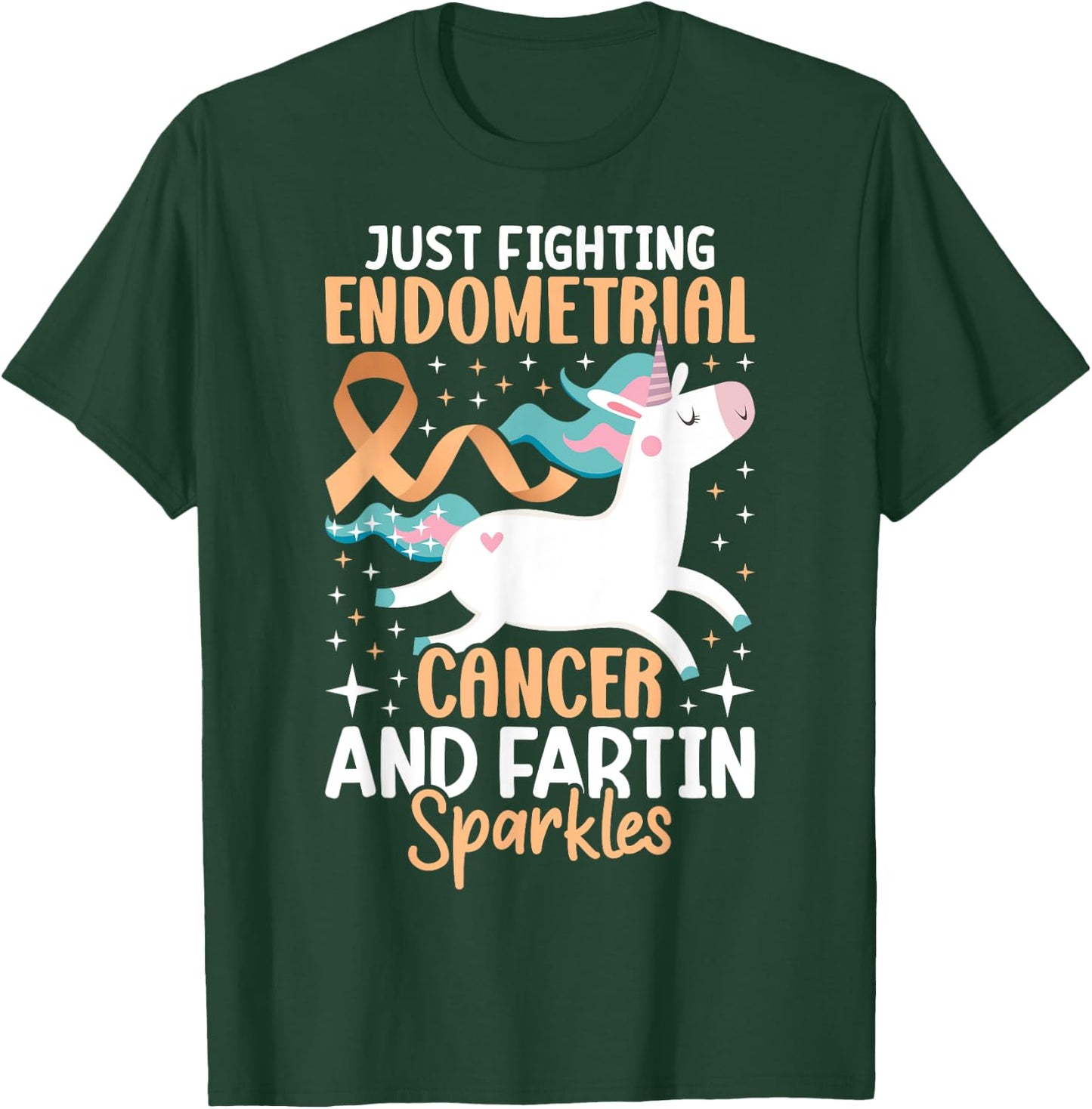 Fighting Endometrial Cancer Quote Farting Unicorn Awareness T-Shirt - T-Shirt | Forest