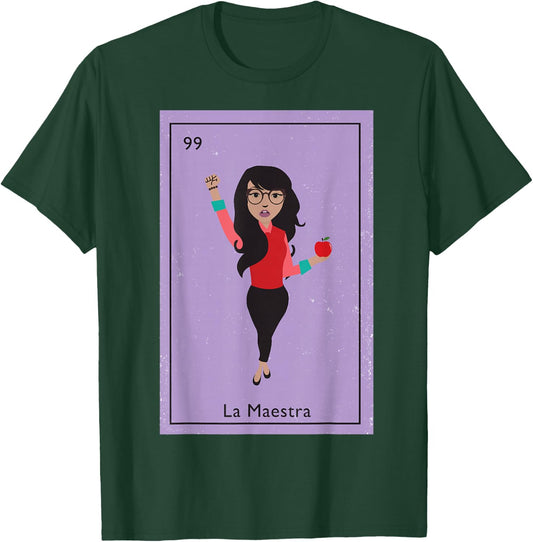 La Maestra Mexican Bingo Card Teacher Lottery Card T-Shirt - T-Shirt | Forest