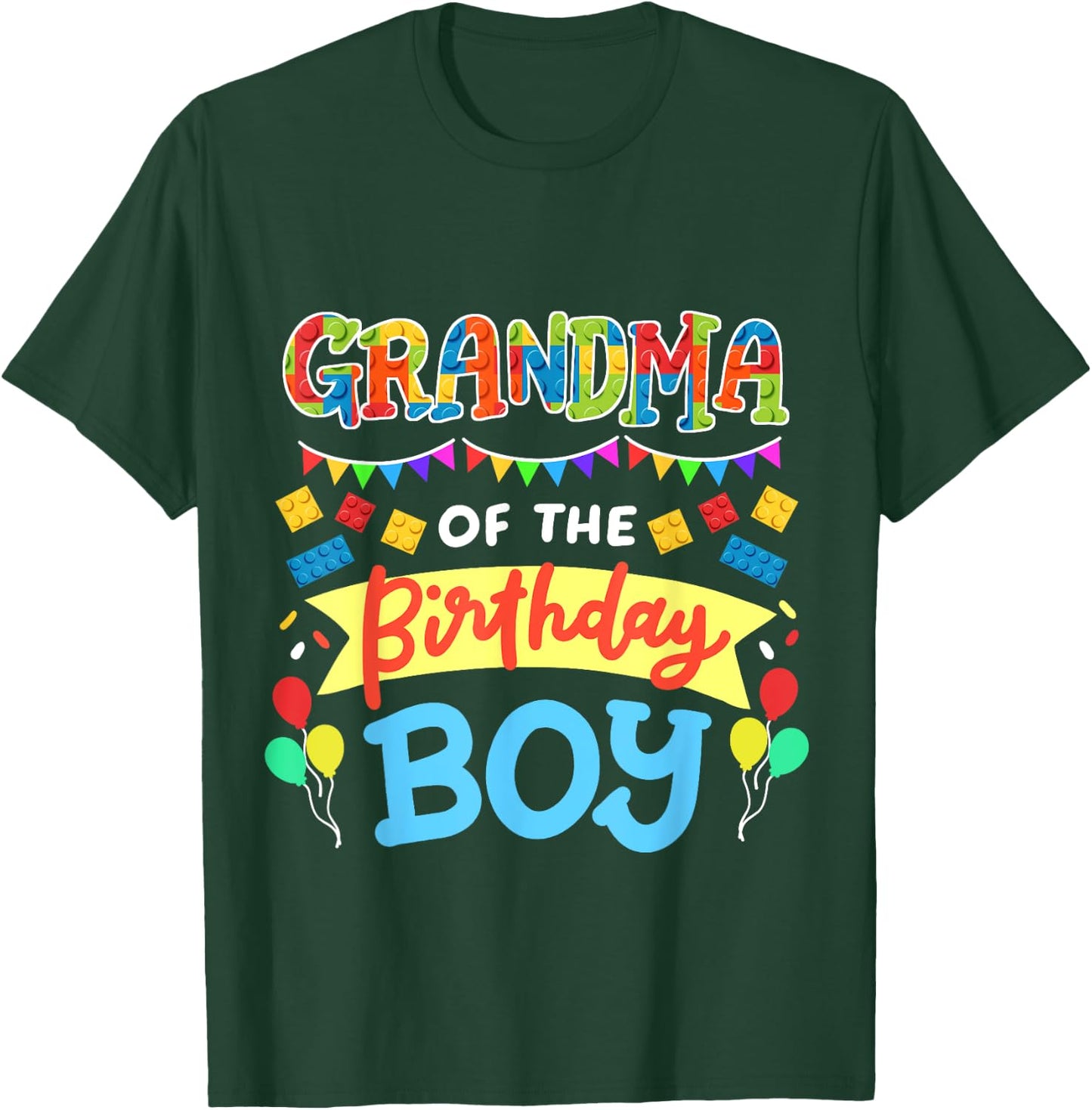 Grandma of the Birthday Boy Building Blocks Bricks Family T-Shirt - T-Shirt | Forest