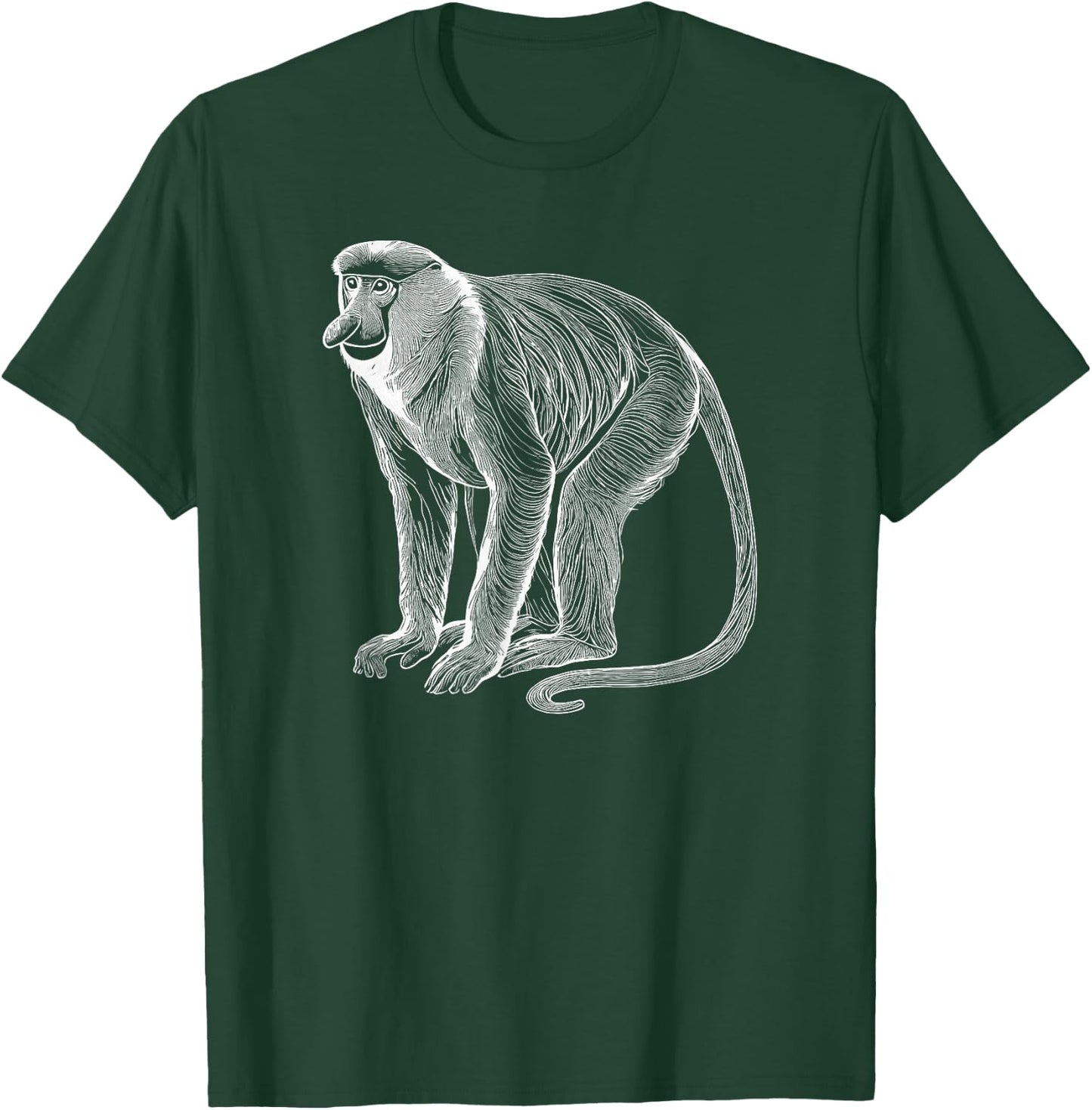 Line Art Proboscis Monkey Long-Nosed Monkey T-Shirt - T-Shirt | Forest