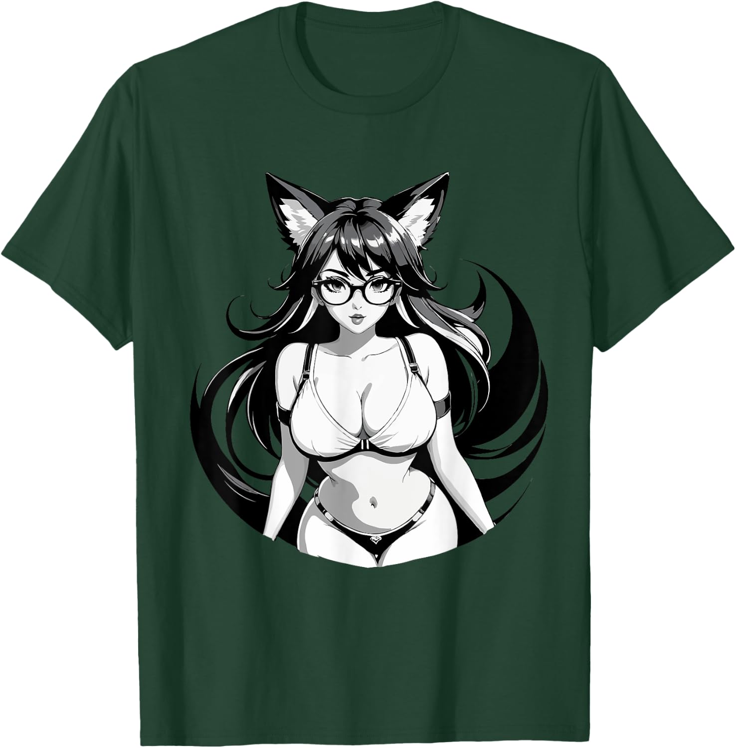 Sexy Waifu Otaku Anime Fox E-Girl Japanese Black & White T-Shirt - T-Shirt | Forest