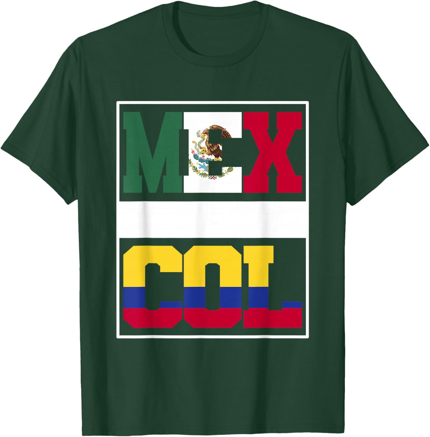 Half Colombian Mexican Mixed Heritage Colombia Mexico Roots T-Shirt - T-Shirt | Forest