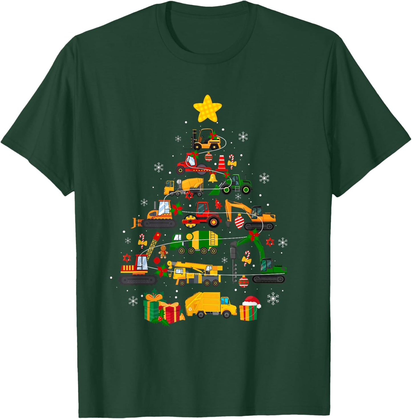 Cute Christmas Tree Santa Hat Construction Excavator Truck T-Shirt - T-Shirt | Forest