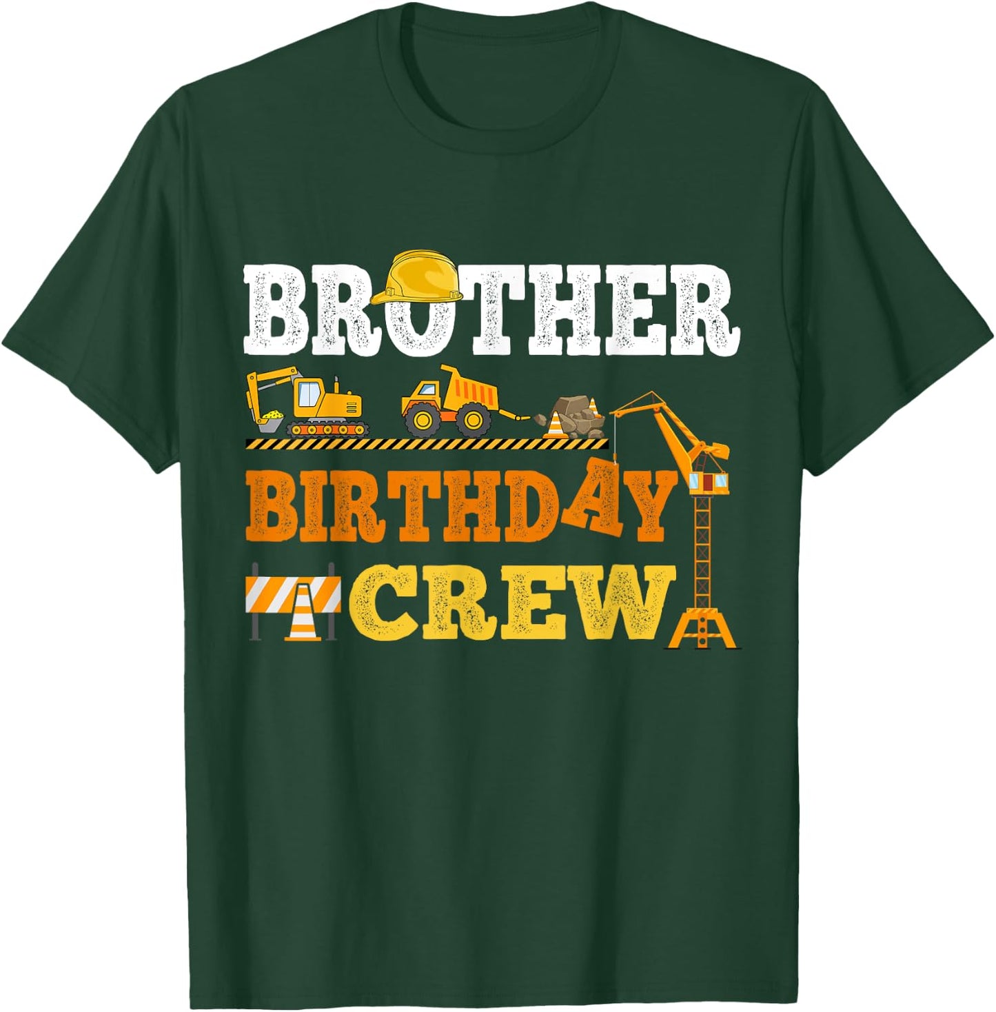 Brother Birthday Crew Construction Excavator Kids Family T-Shirt - T-Shirt | Forest