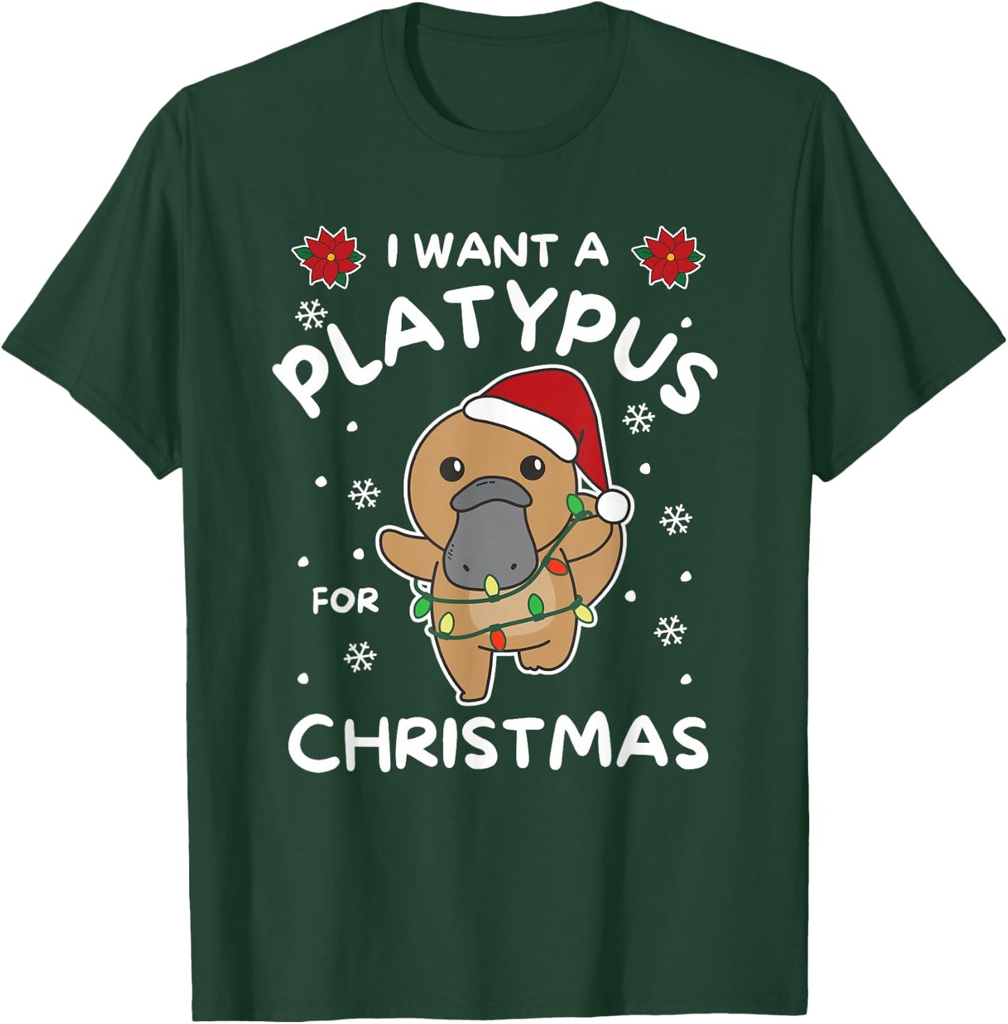 Funny Animals For Kawaii Christmas I Want A Platypus For Christmas Cute Platypus Black -Adults Small Short Sleeve T-Shirt - T-Shirt | Forest