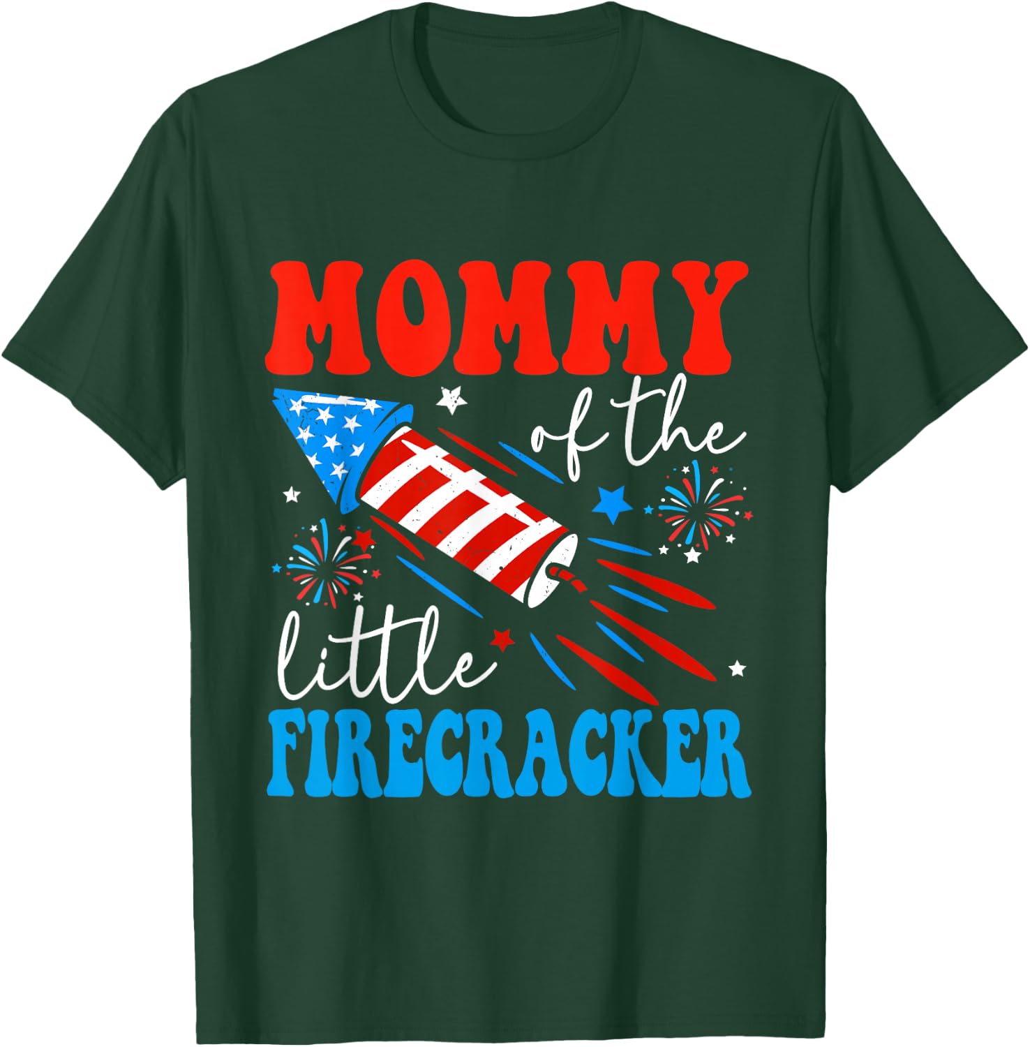 Mommy Of The Little Firecracker 4th of July Birthday Party T-Shirt - T-Shirt | Forest
