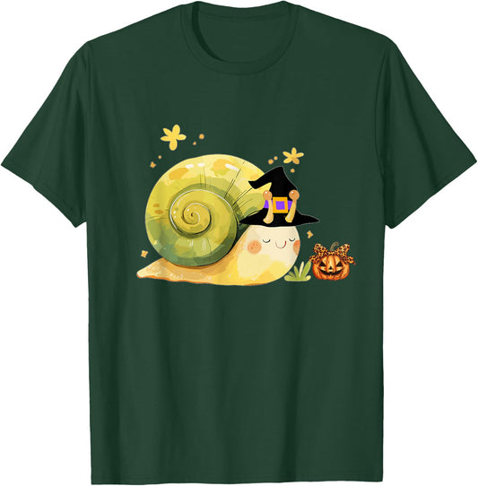 Cute Snail Witch Hat Pumpkin Halloween Costume Snails Lover T-Shirt - T-Shirt | Forest