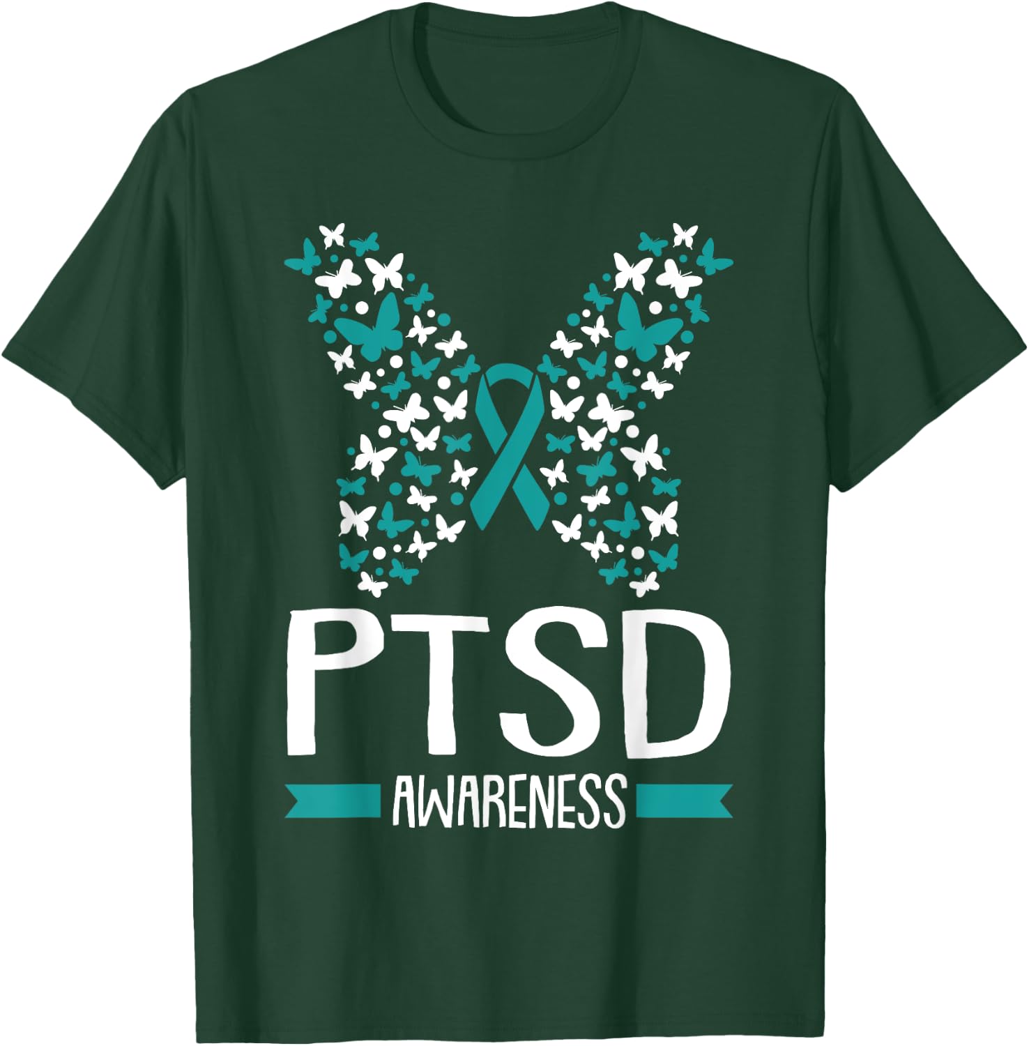 PTSD Awareness Post Traumatic Stress Disorder Ribbon Warrior T-Shirt - T-Shirt | Forest