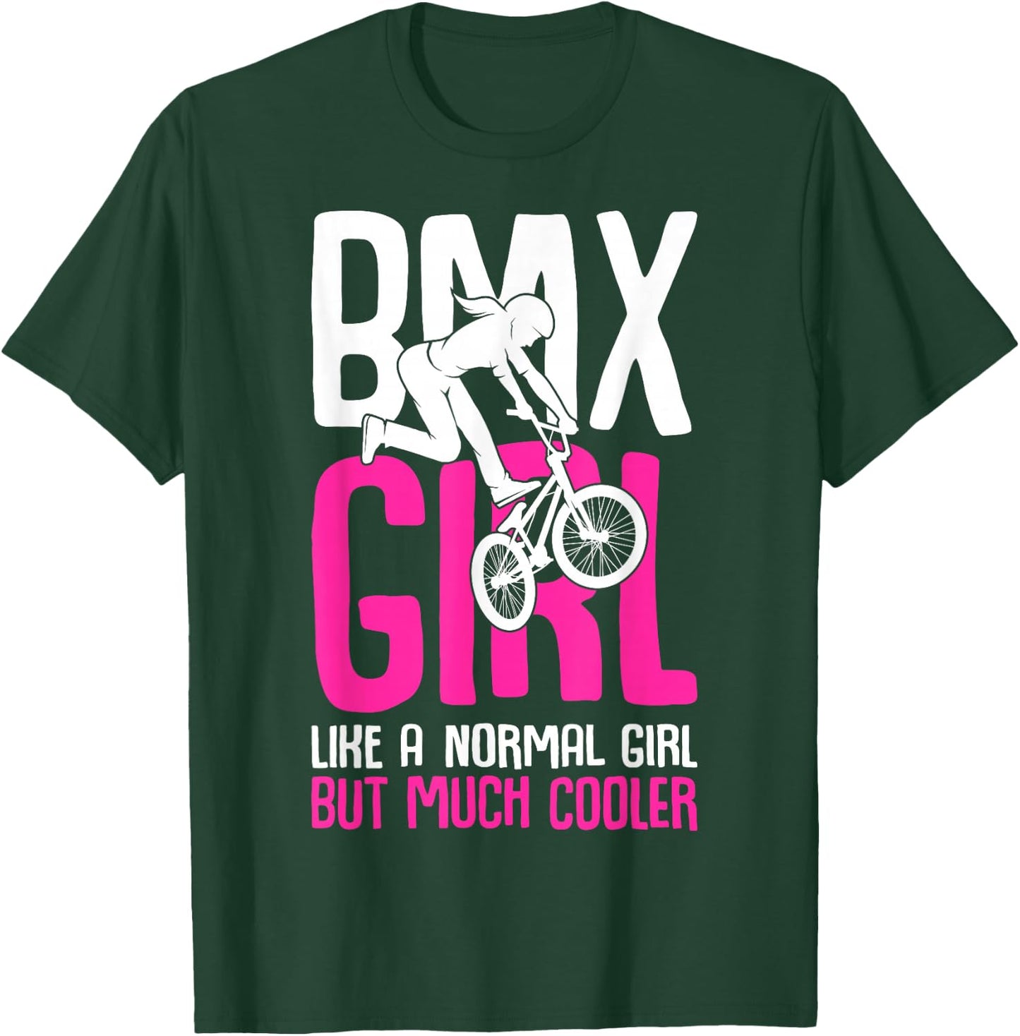 BMX Girl Rider Bike Bicycle Stunt Racing Kids Girls T-Shirt - T-Shirt | Forest