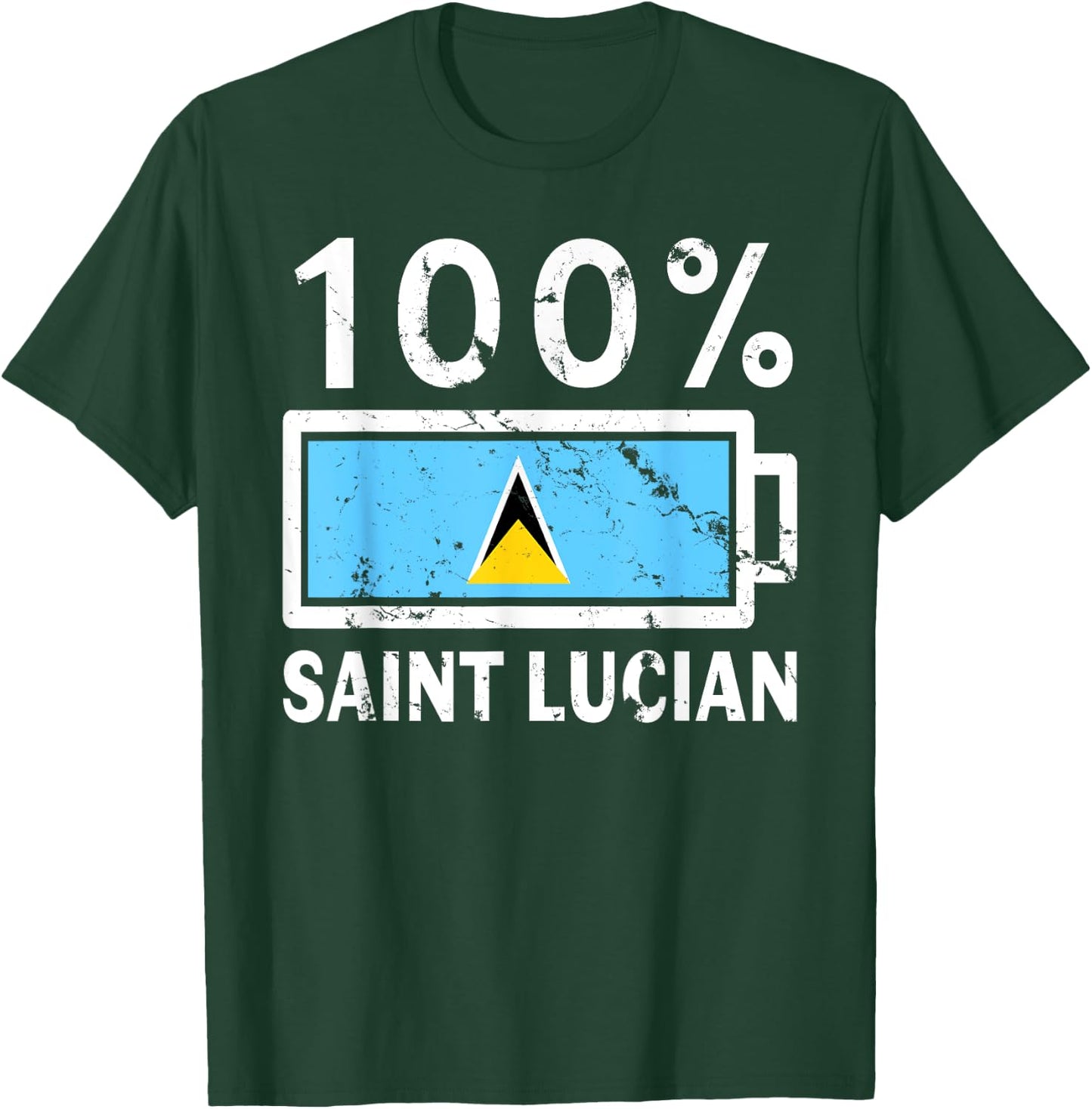 Saint Lucia Flag | 100% Saint Lucian Battery Power Tea T-Shirt - T-Shirt | Forest
