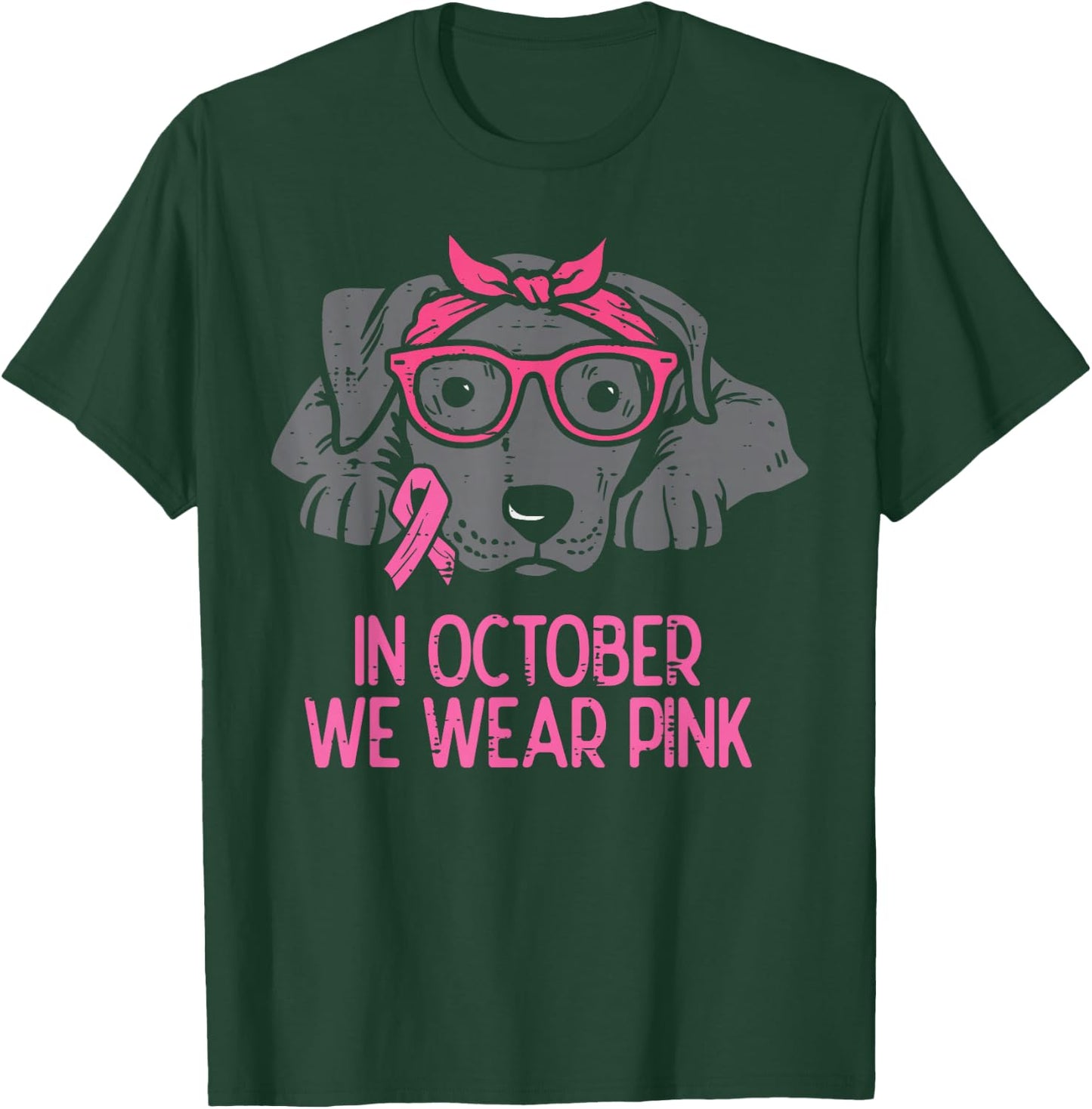 In October We Wear Pink Pitbull Dog Breast Cancer Awareness T-Shirt - T-Shirt | Forest