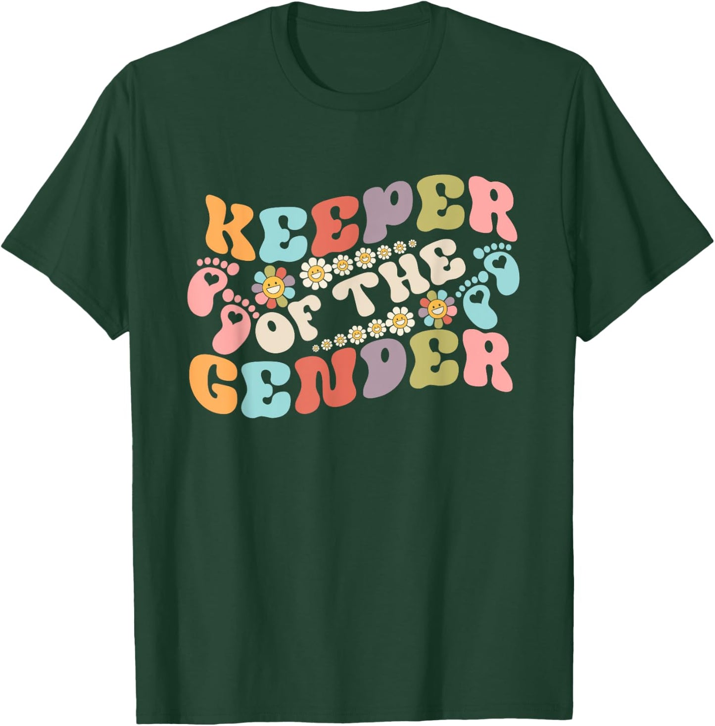 Gender Reveal Keeper of the Gender Groovy Flower Retro T-Shirt - T-Shirt | Forest