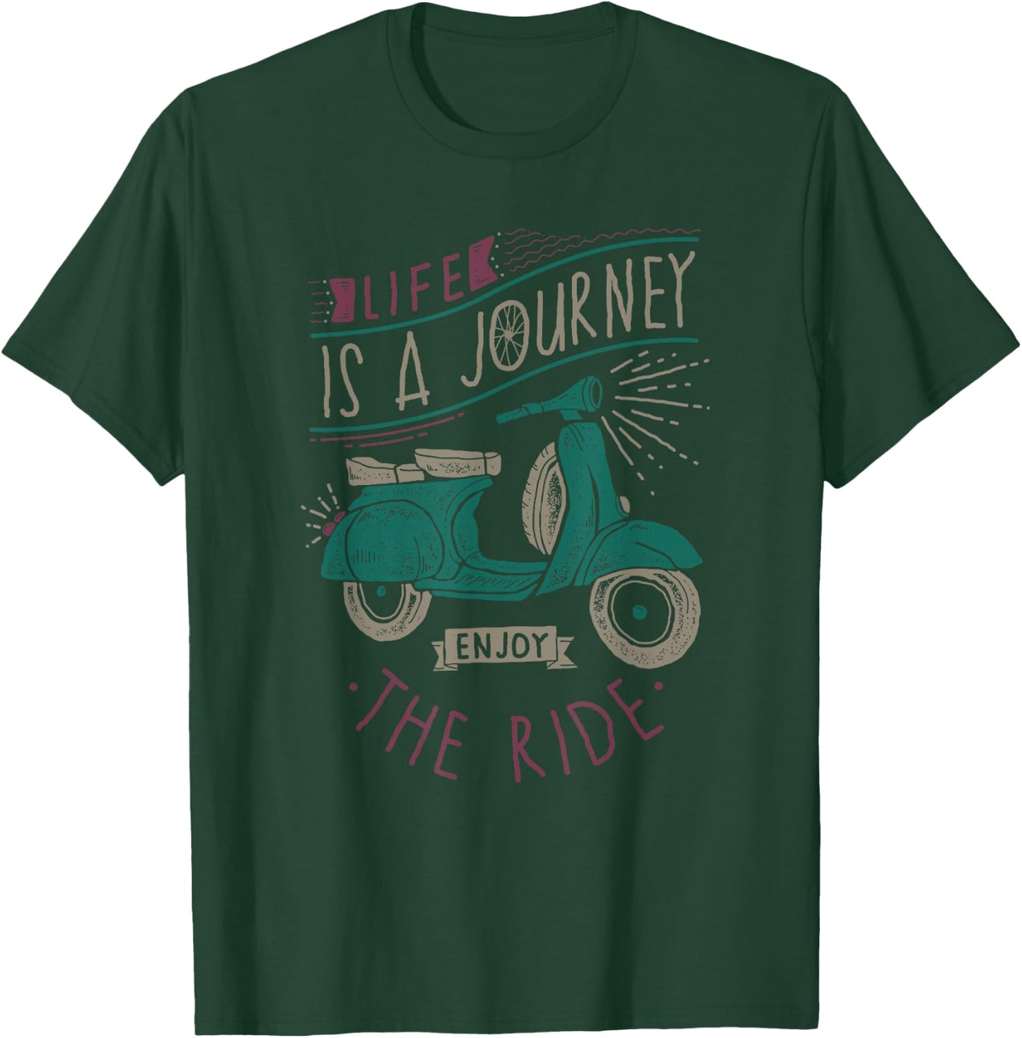 Life Is A Journey Enjoy The Ride Moped Vintage Retro Scooter T-Shirt - T-Shirt | Forest