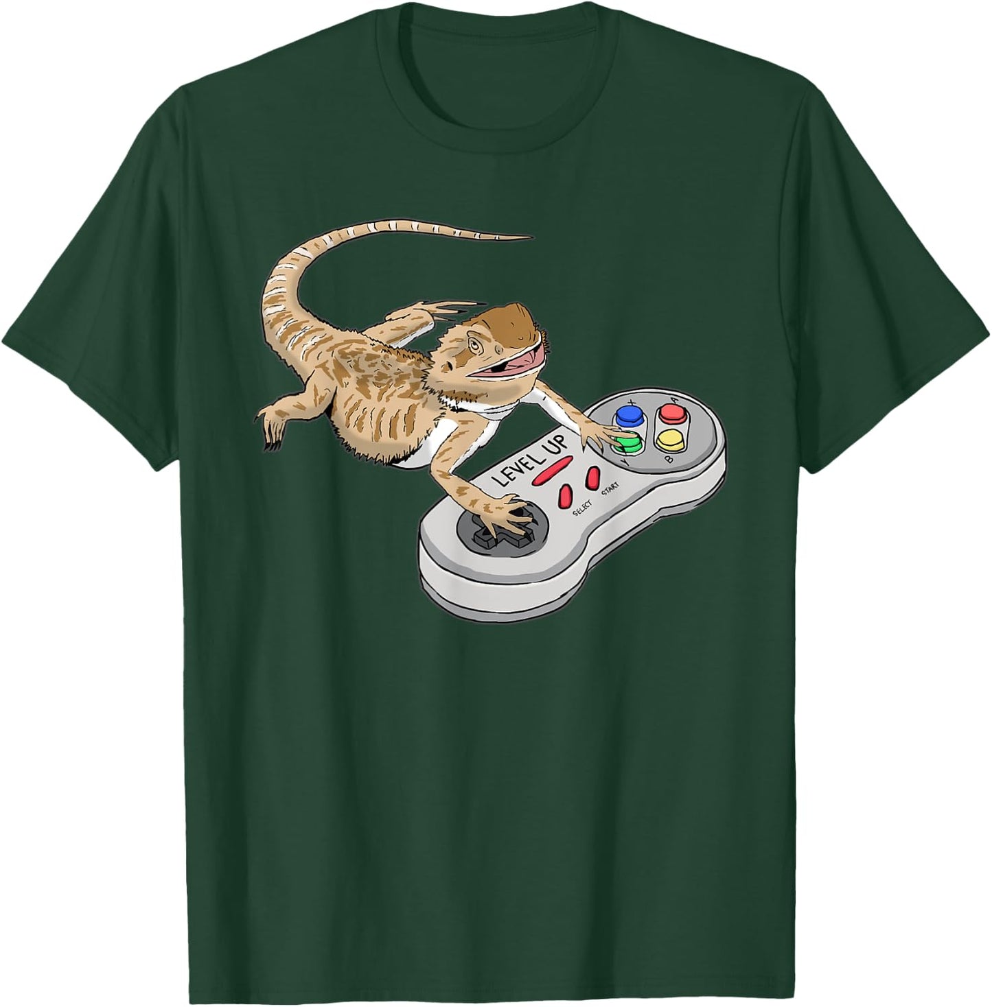 Bearded Dragon Playing Video Game Reptiles Pagona Gamers Small T-Shirt - T-Shirt | Forest