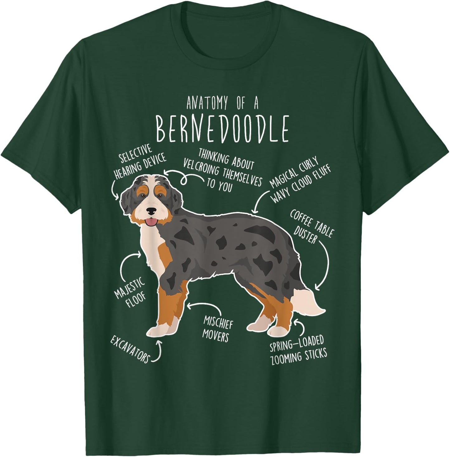 Bernedoodle Dog Anatomy, Black Merle Tri Cute Funny Pet Mom Women Girls Kids T-Shirt - T-Shirt | Forest
