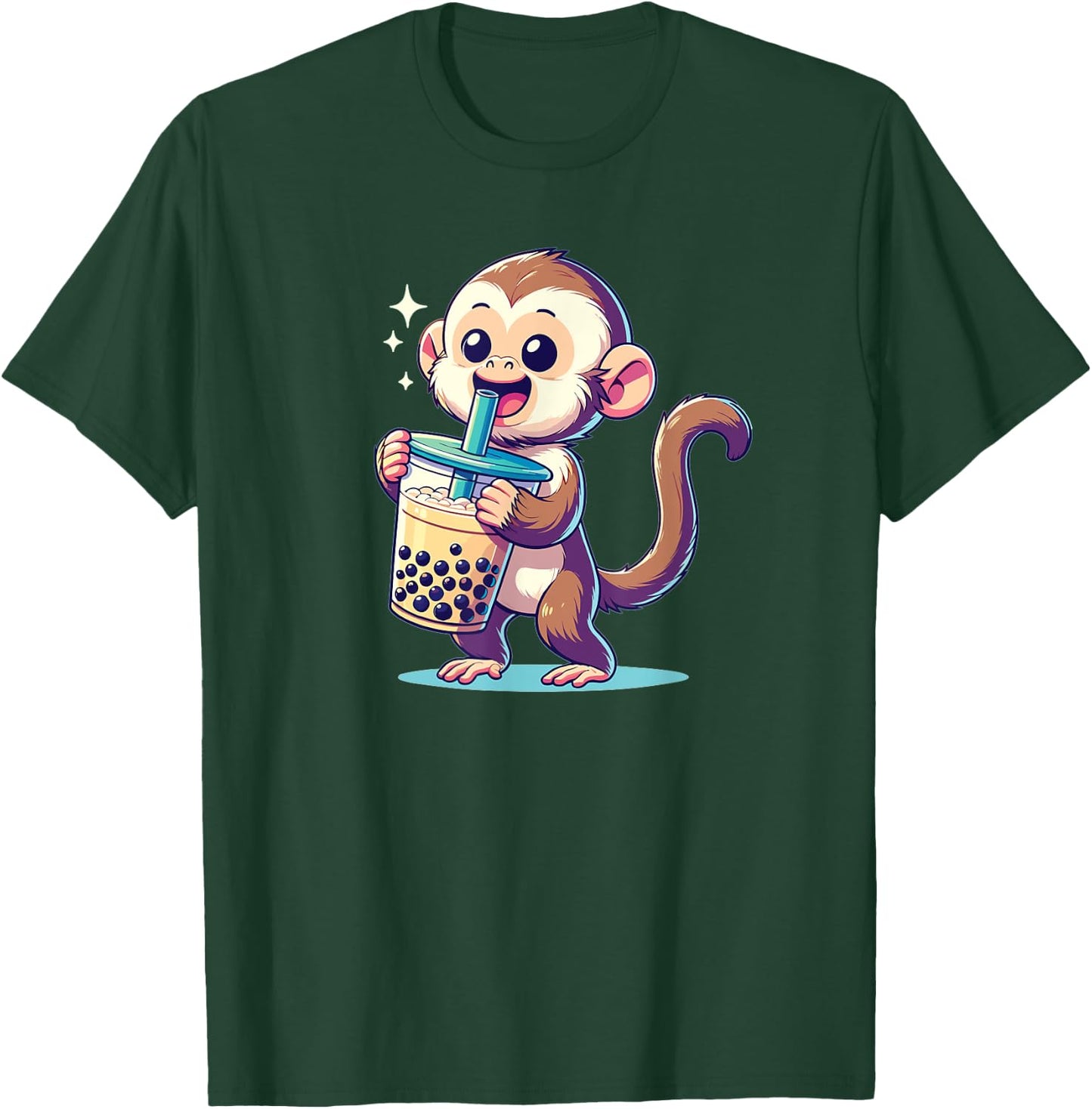 Kawaii Monkey Bubble Tea Boba Cappuccino Monkey T-Shirt - T-Shirt | Forest