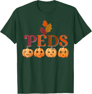 Peds Cute Pumpkin Fall Thanksgiving Pediatric Nurse Retro T-Shirt - T-Shirt | Forest