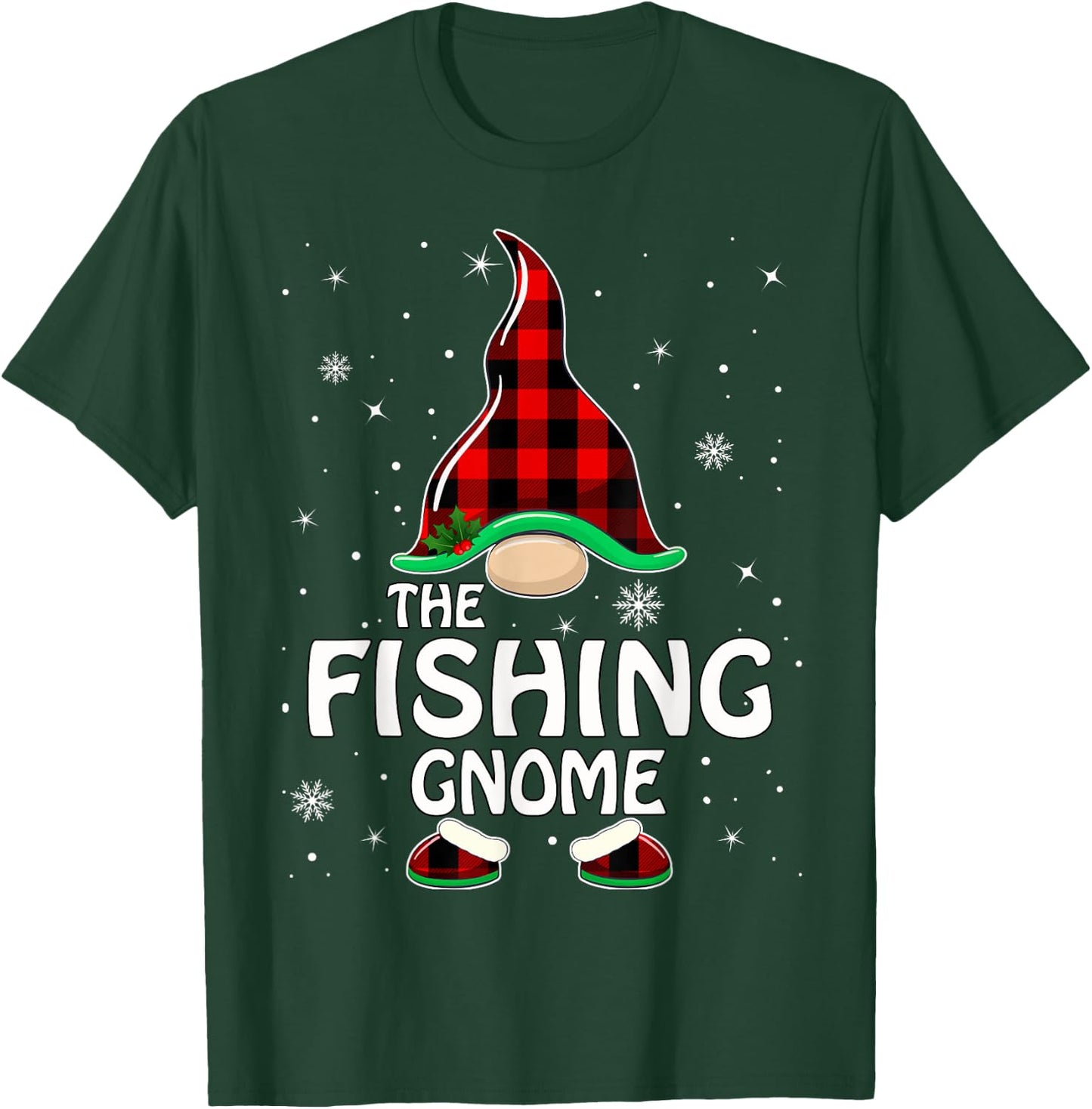 Fishing Gnome Buffalo Plaid Matching Family Christmas Pajama T-Shirt - T-Shirt | Forest