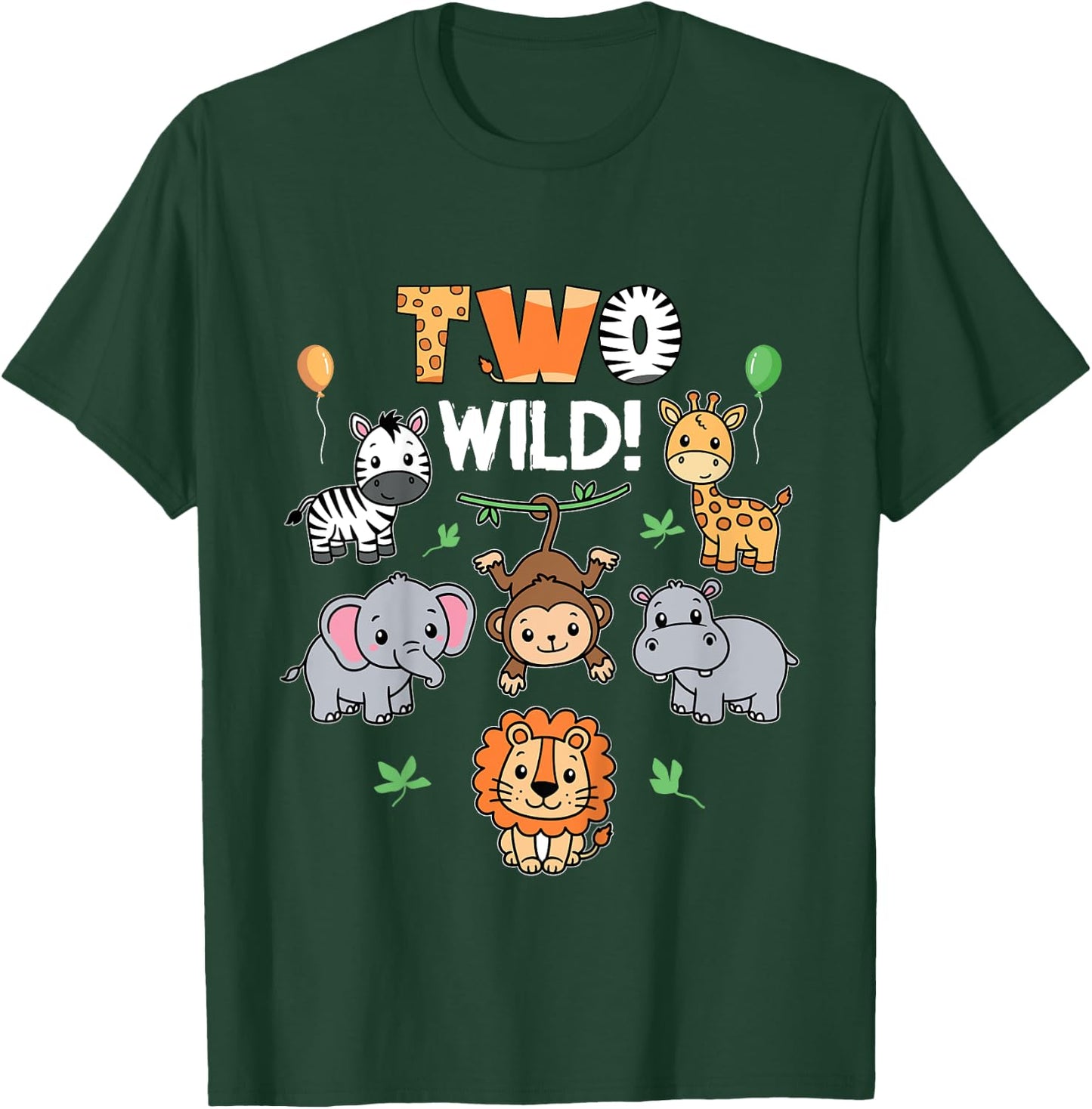 Kids 2nd Birthday Boy Girl Two Wild Jungle Zoo Animals Birthday T-Shirt - T-Shirt | Forest