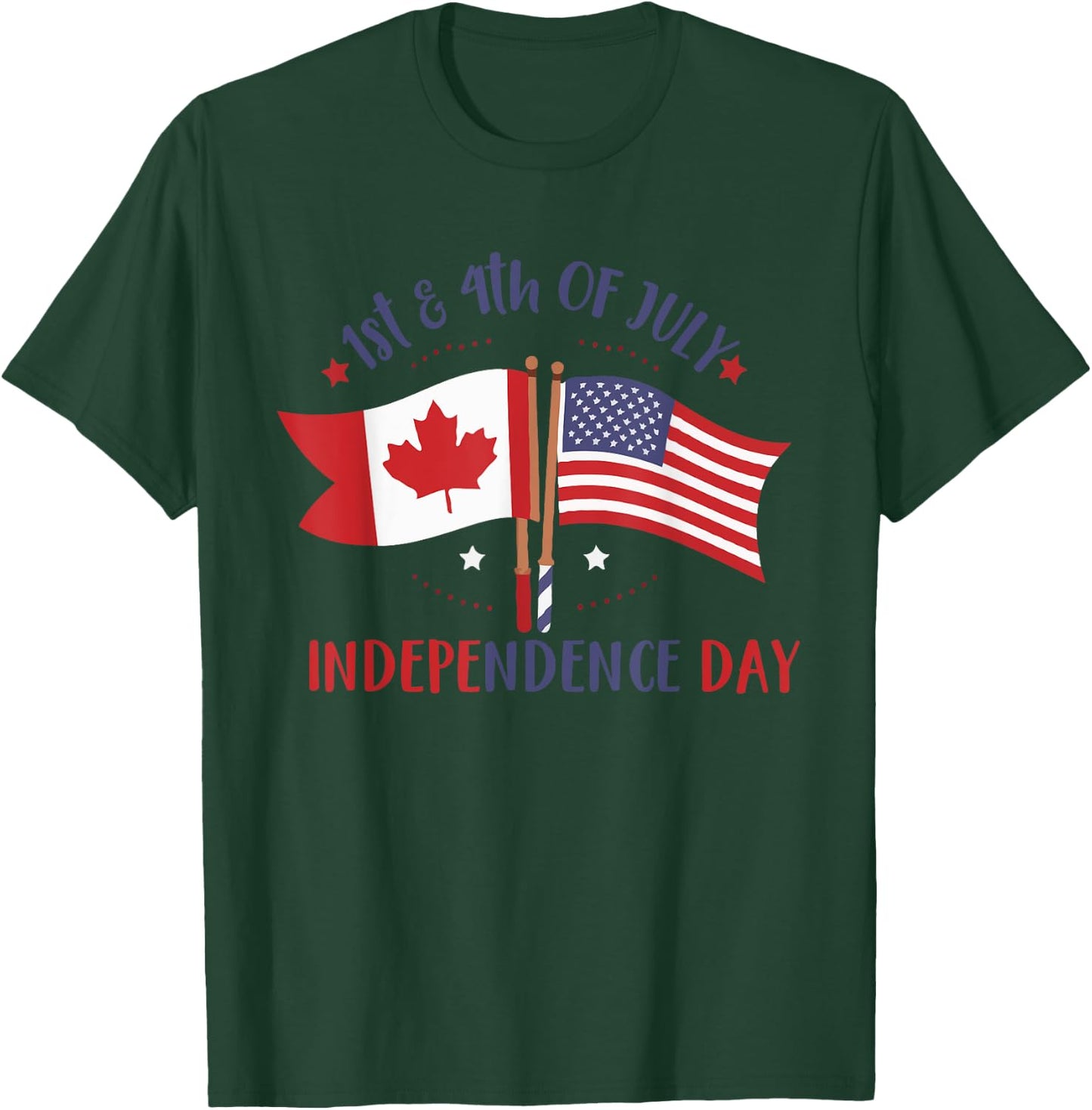 HAPPY INDEPENDENCE DAY Canadian American FLAG 4th of July Men T-Shirt - T-Shirt | Forest
