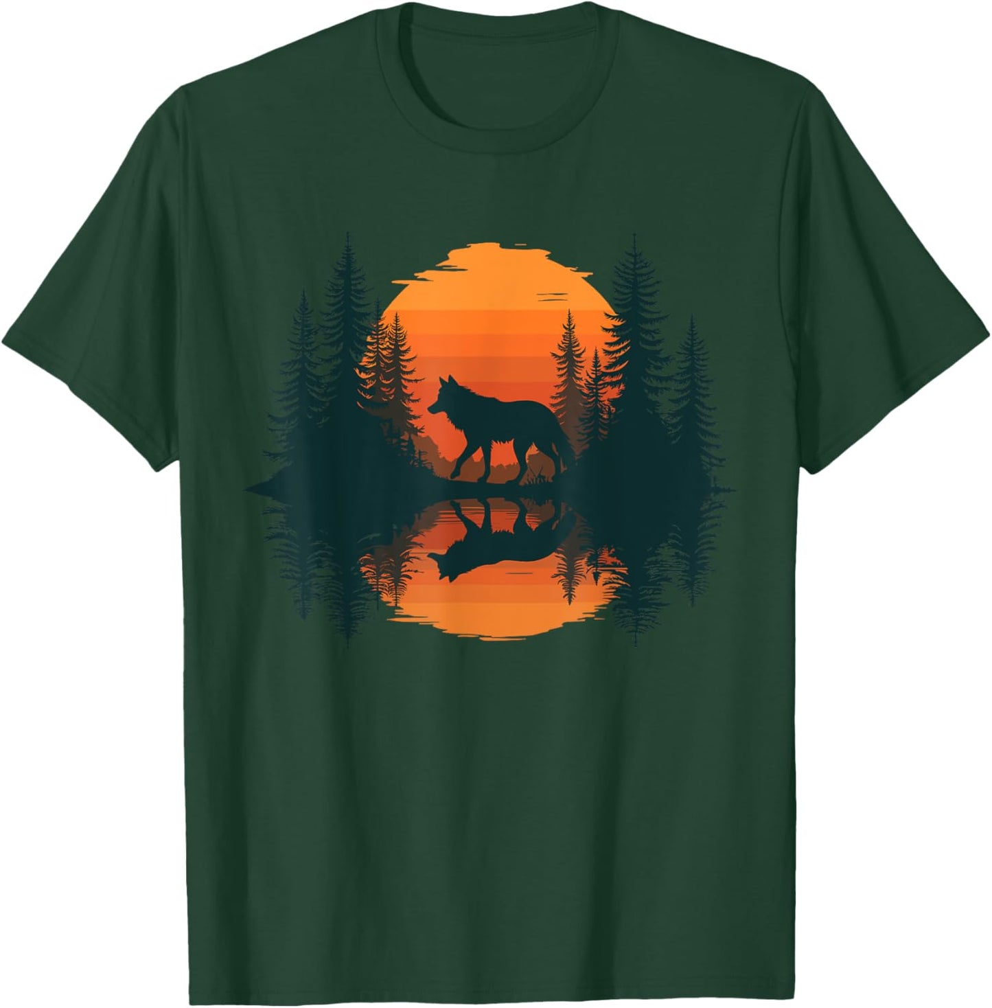 Wolf Reflection Forest Nature Wildlife Outdoor T-Shirt - T-Shirt | Forest