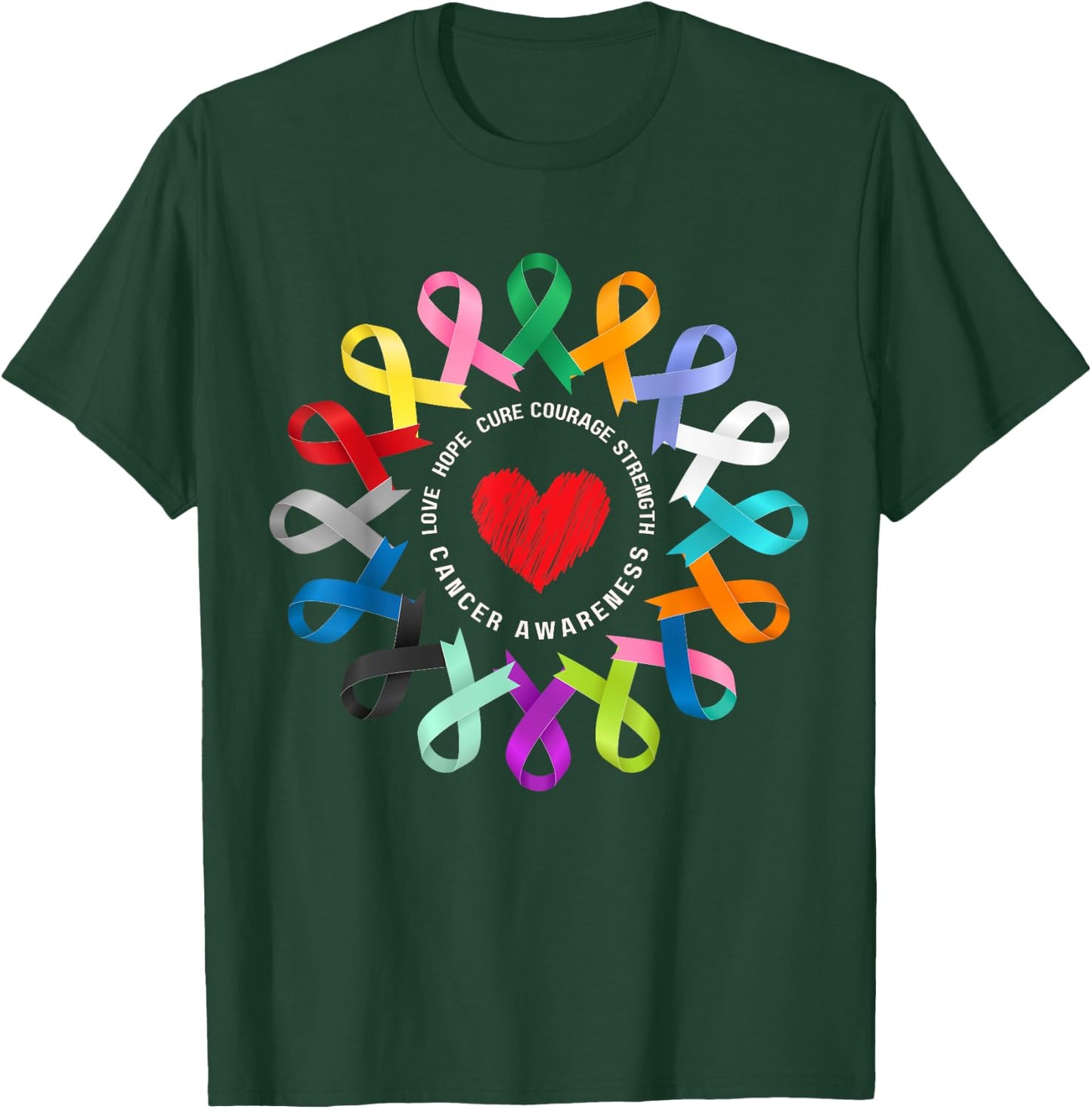 All Cancer Matters Awareness Fight Heart Ribbon Support T-Shirt - T-Shirt | Forest