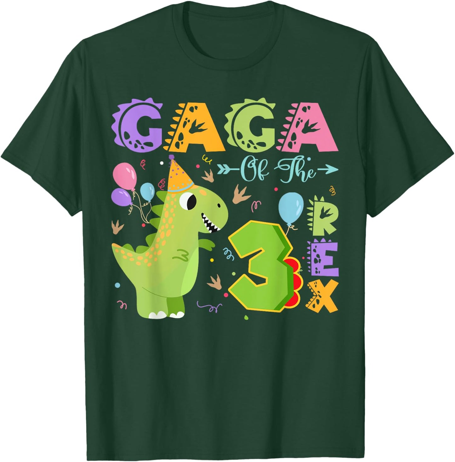 Gaga Of The Three Rex 3Rd Birthday Dinosaur Party T-Shirt - T-Shirt | Forest