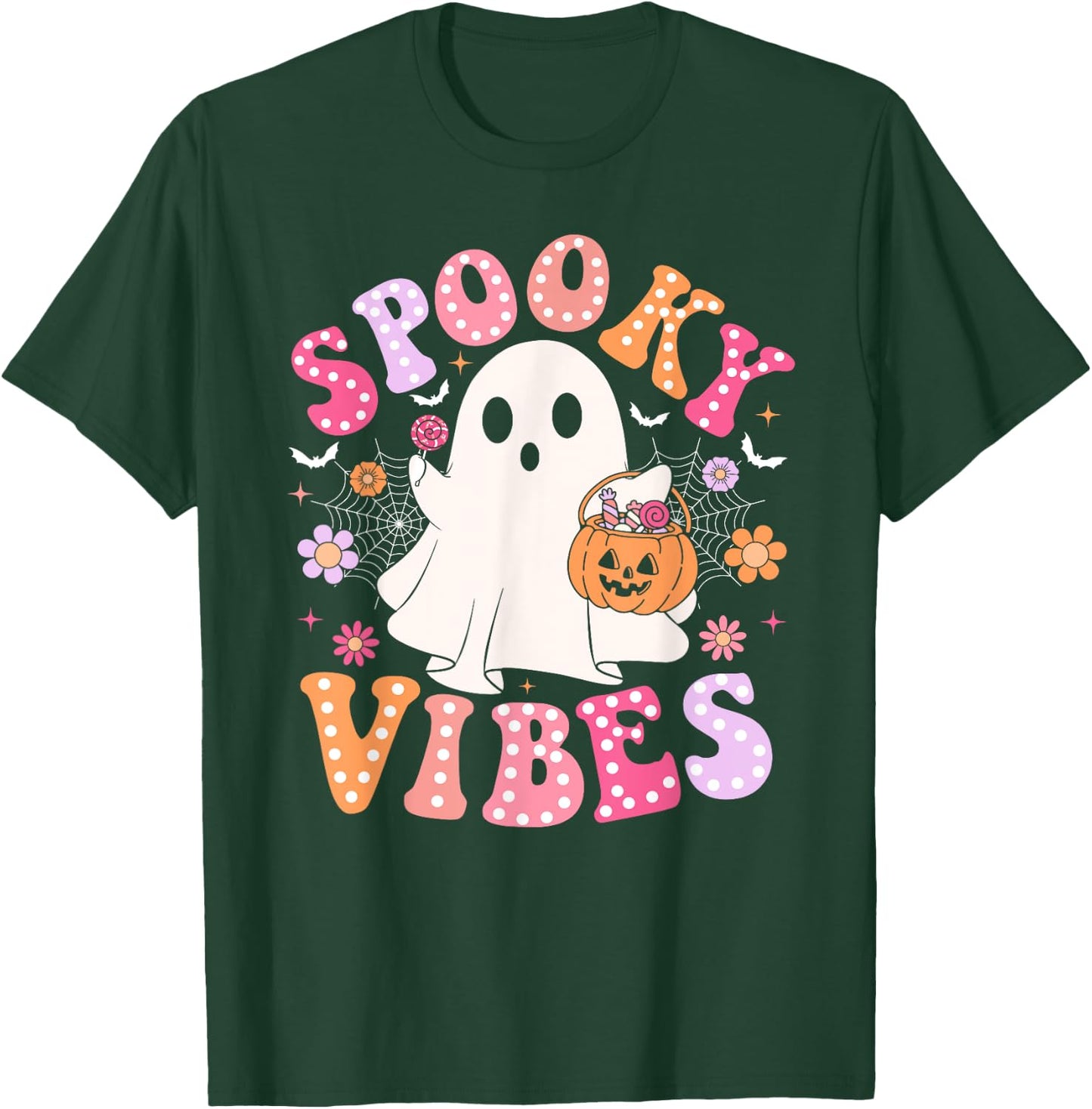 Spooky Vibes Ghost Retro Groovy Halloween Women Girls Kids T-Shirt - T-Shirt | Forest