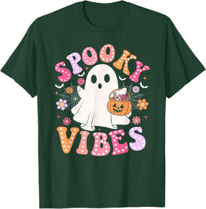 Spooky Vibes Ghost Retro Groovy Halloween Women Girls Kids T-Shirt - T-Shirt | Forest