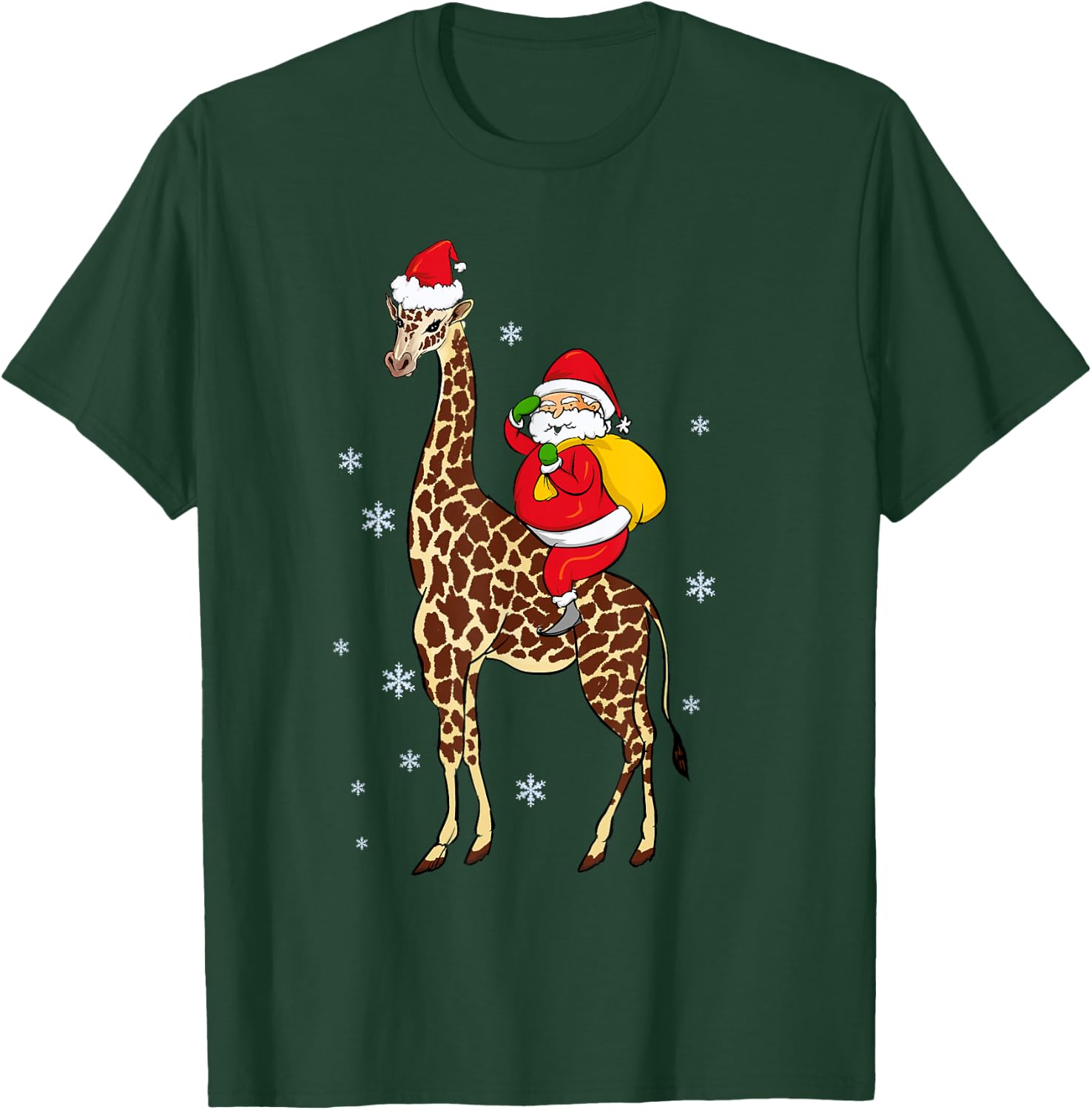Funny Santa Giraffe Christmas Pajama Gift Women Kids T-Shirt - T-Shirt | Forest