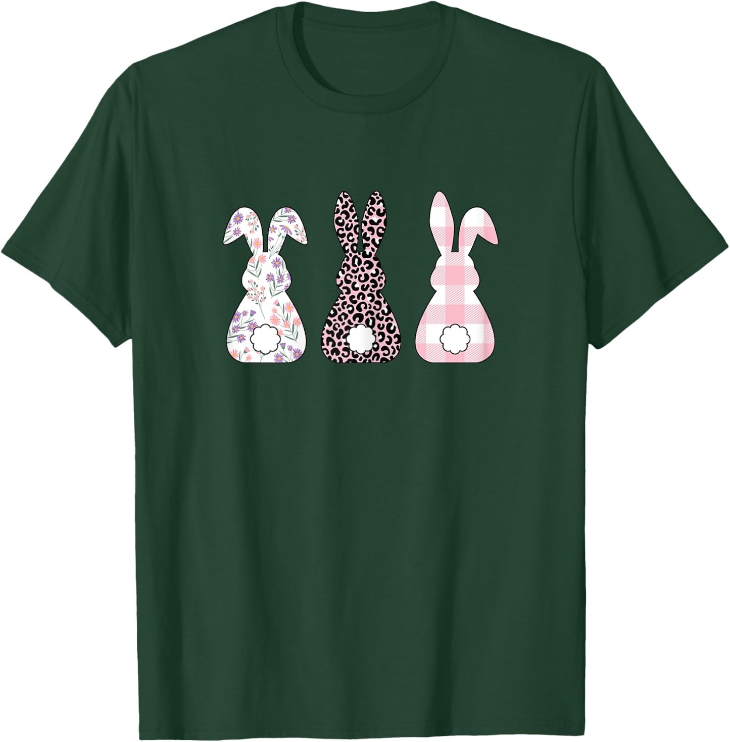 Cute Pink Leopard Plaid Flower Happy Easter Bunny Rabbit T-Shirt - T-Shirt | Forest