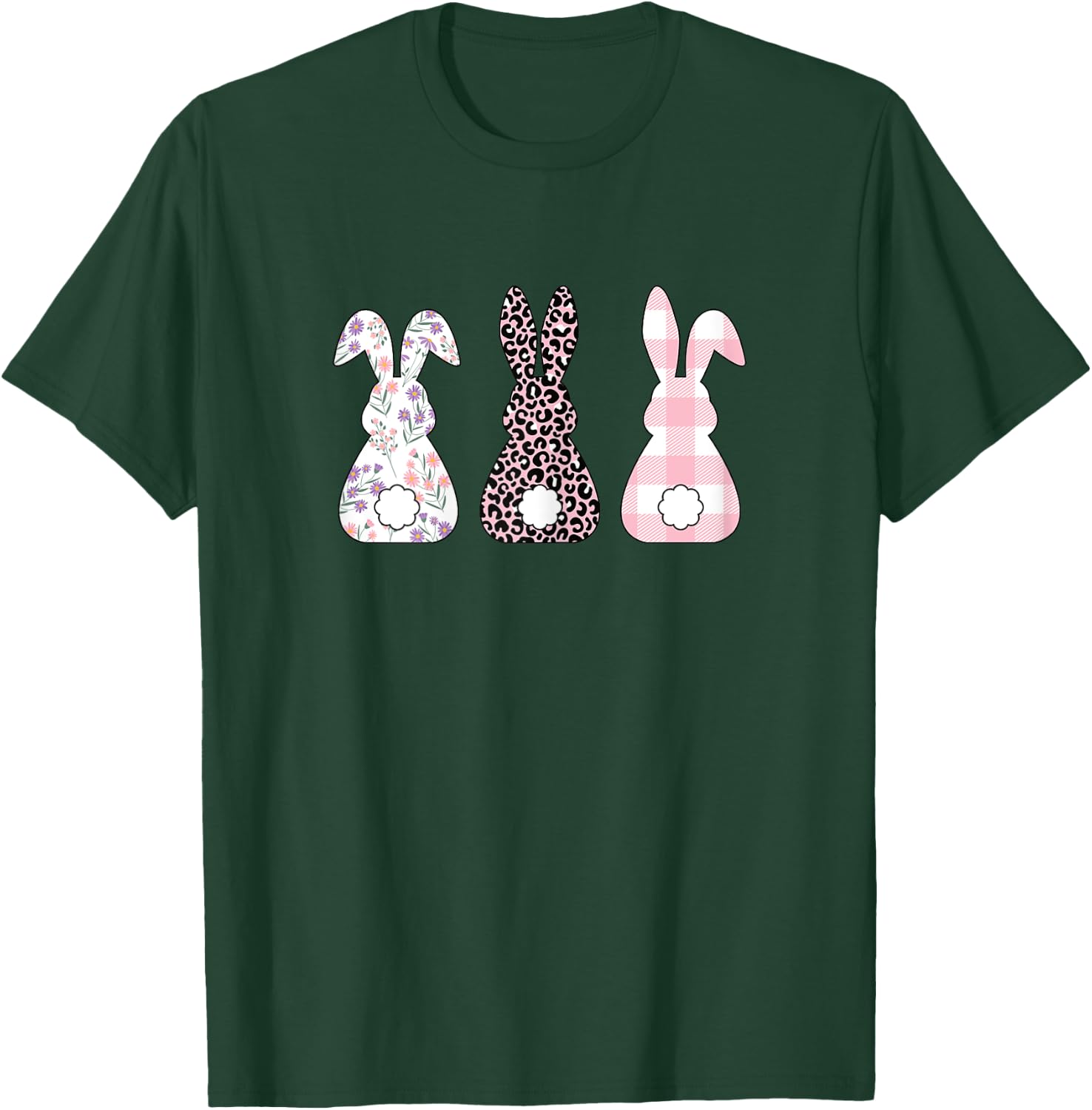 Cute Pink Leopard Plaid Flower Happy Easter Bunny Rabbit T-Shirt - T-Shirt | Forest
