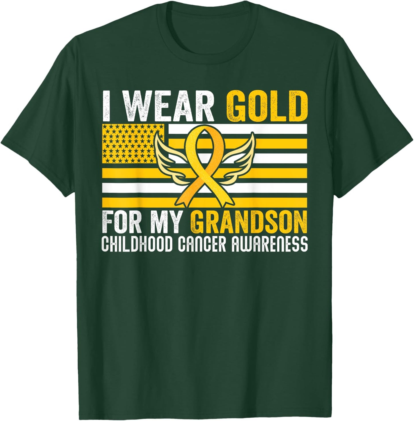 I Wear Gold For My Grandson Childhood Cancer USA Flag Men T-Shirt - T-Shirt | Forest