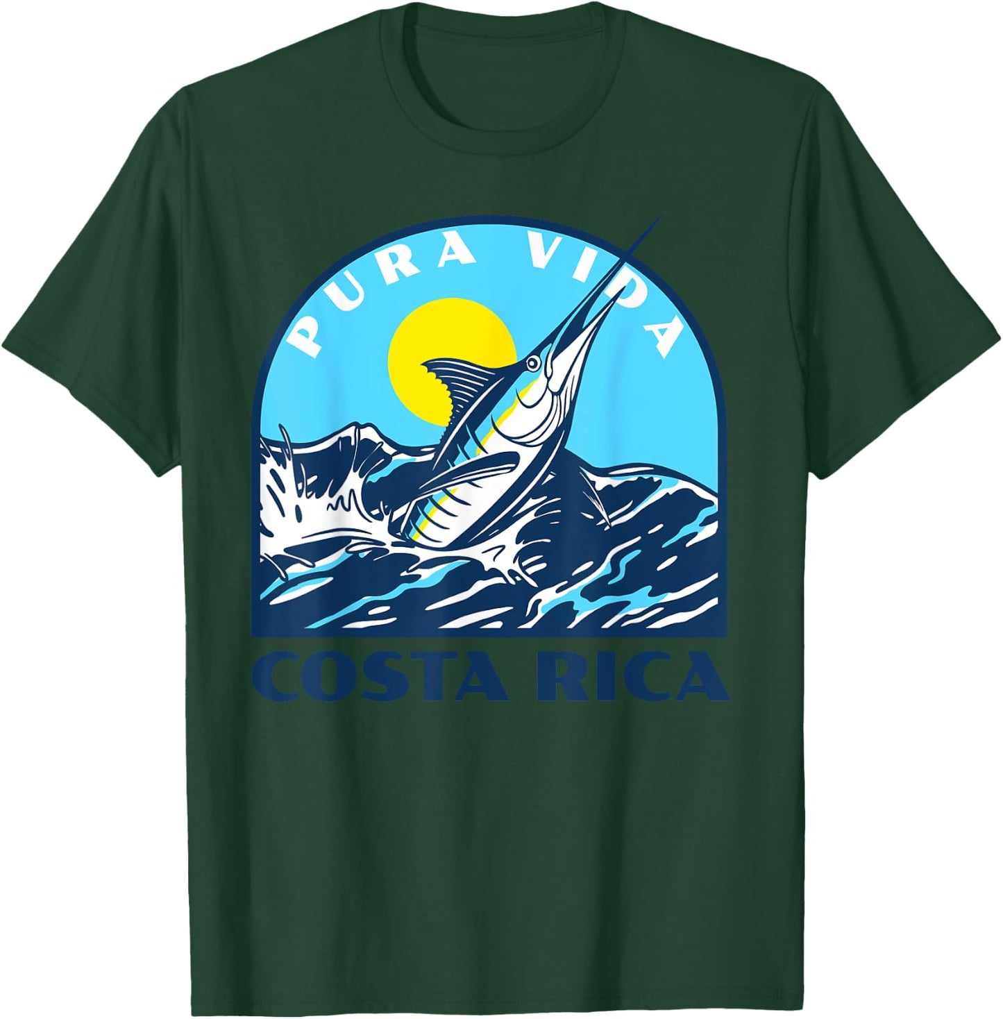 Pura Vida Costa Rica Fishing -Marlin and Sailfish Adventure T-Shirt - T-Shirt | Forest