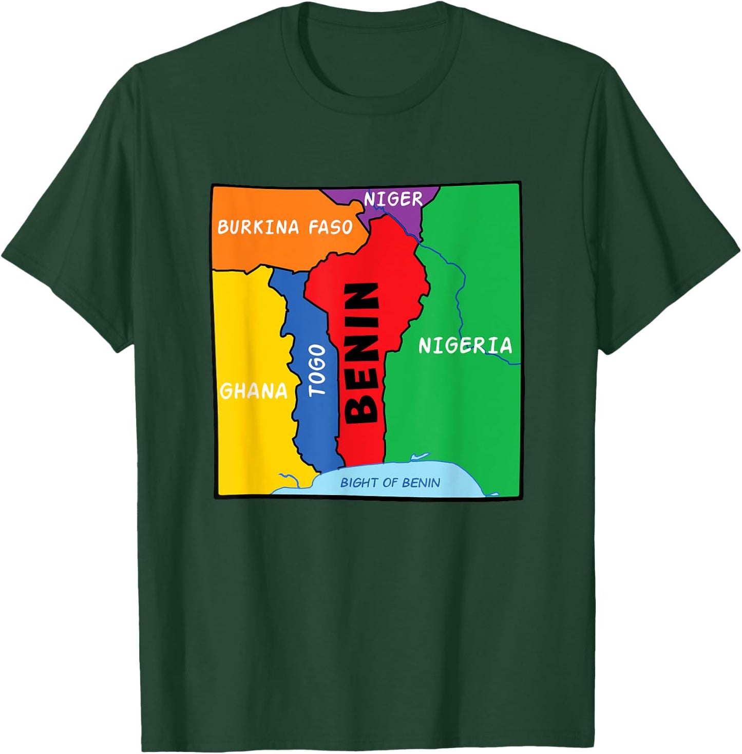 Colorful simplified Benin map, neighboring countries names T-Shirt - T-Shirt | Forest