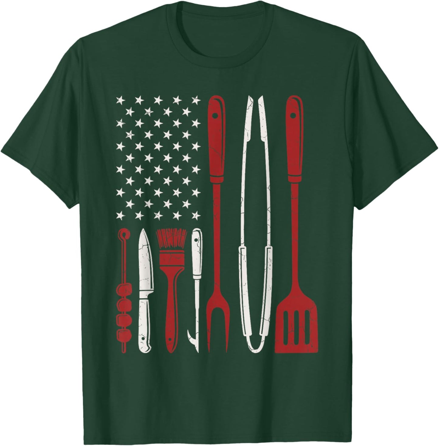 Barbecue USA Flag Grilling BBQ Eater Maker Barbecue Lover T-Shirt - T-Shirt | Forest