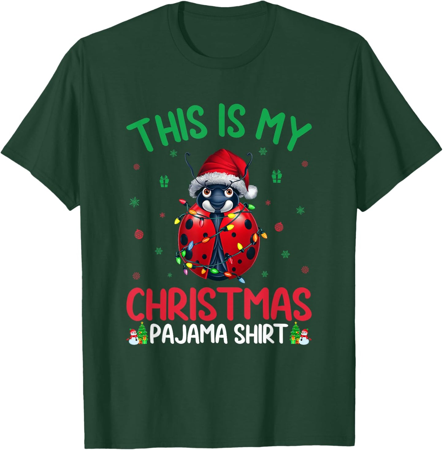 Ugly Xmas Tree Lights Santa Ladybug Christmas Pajama T-Shirt - T-Shirt | Forest