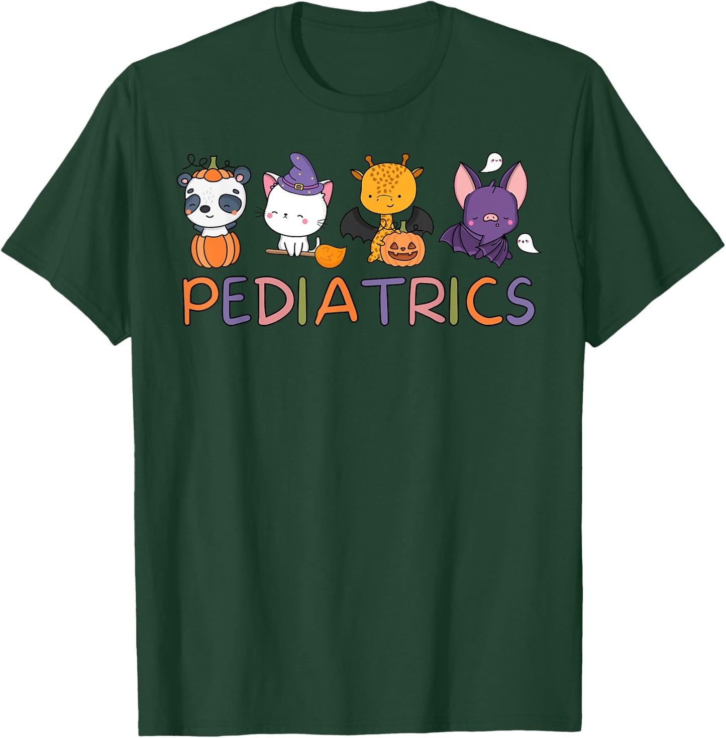 Pediatrics Spooky Animals Pumpkin PEDS Nurse Halloween T-Shirt - T-Shirt | Forest