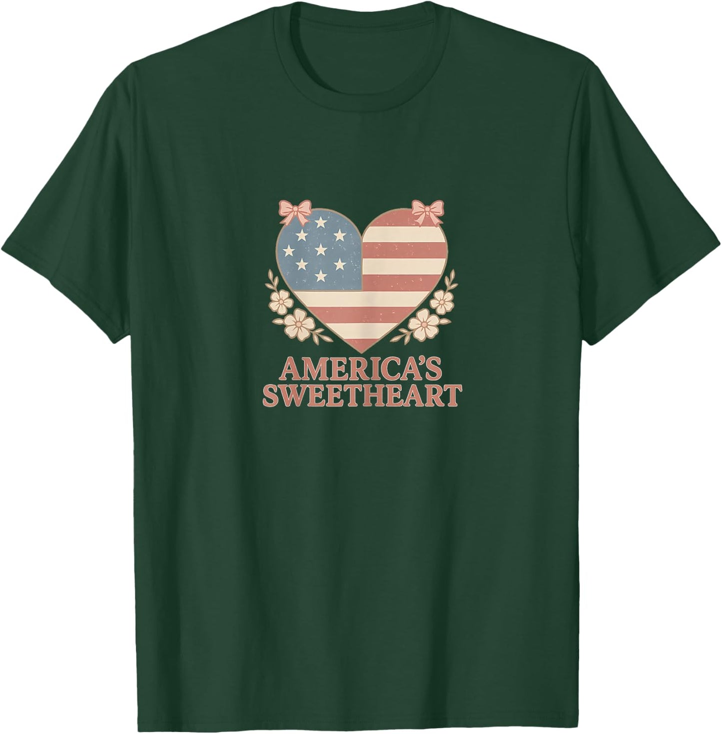 Americas Sweetheart Patriotic Heart Cute Retro Design T-Shirt - T-Shirt | Forest