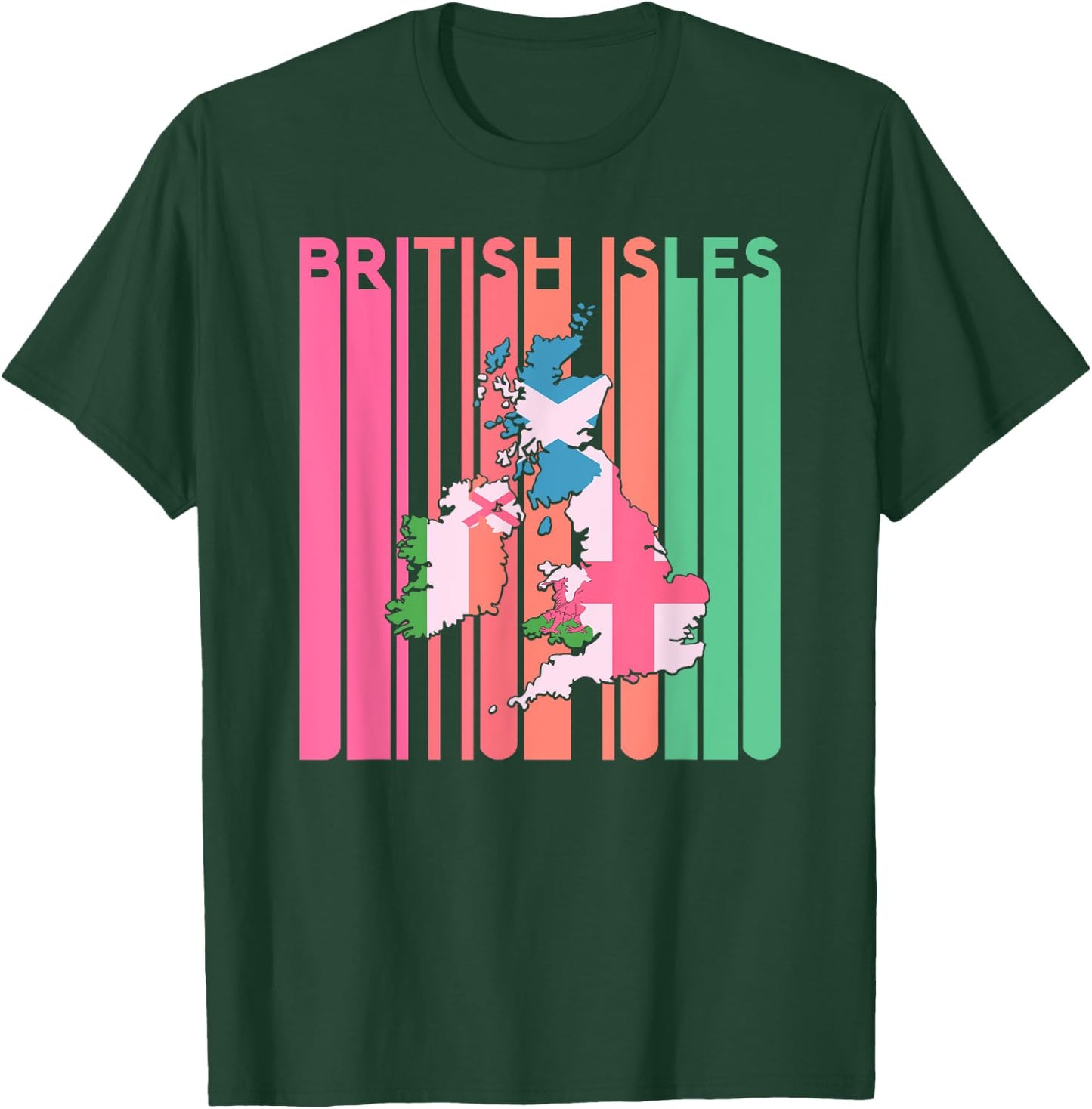 British Isles Sea Ireland Scotland Wales England Map Retro T-Shirt - T-Shirt | Forest