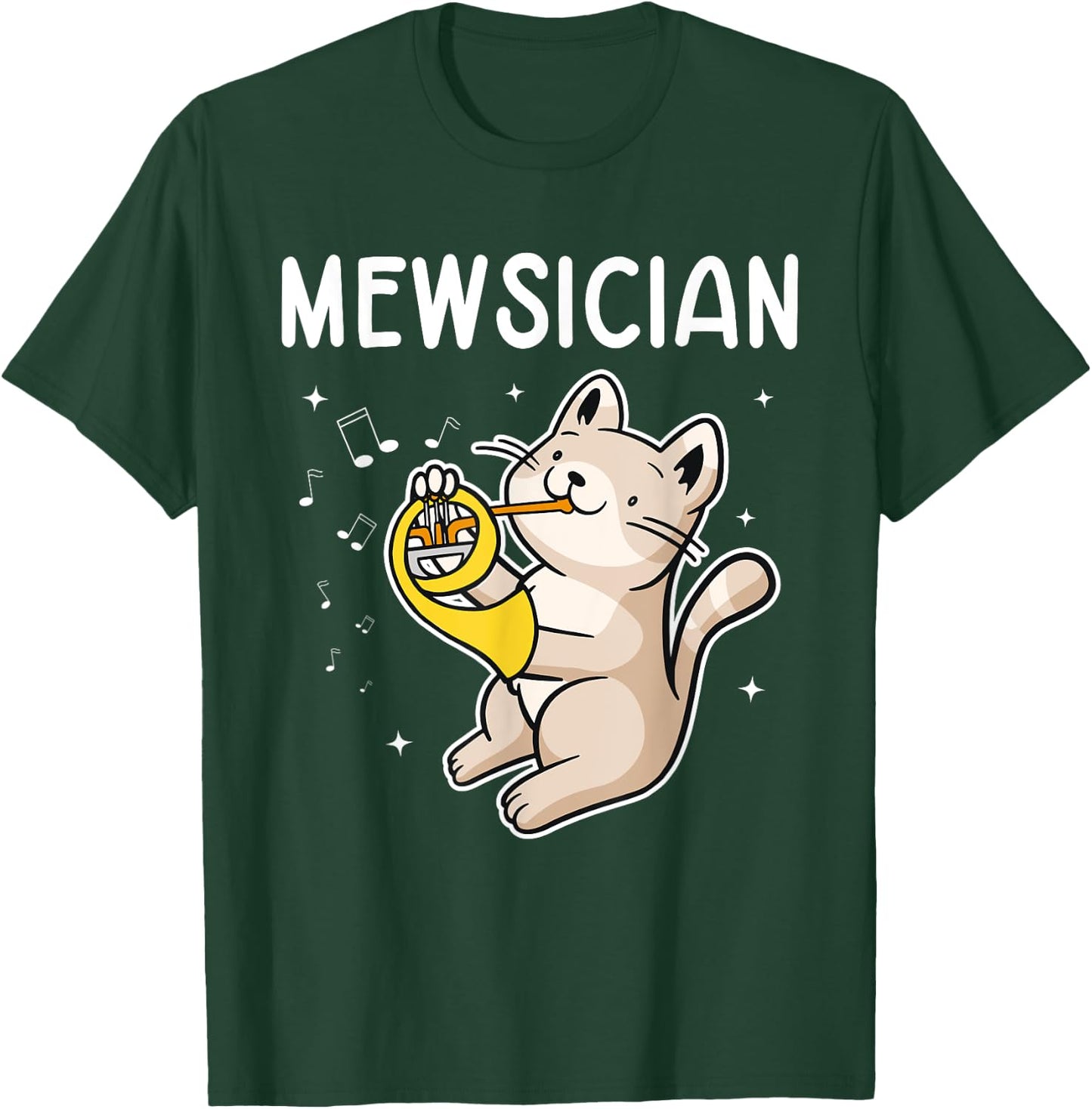 French Horn Marching Band Musical Instrument Mewsician Cat T-Shirt - T-Shirt | Forest
